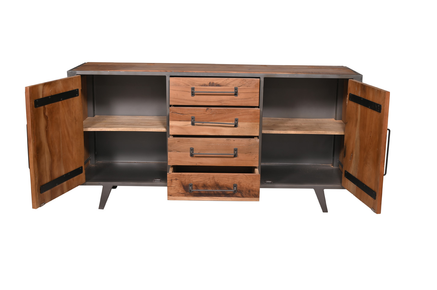 Sideboard OLDWOOD | recyceltes Altholz/ Metall gun-metal | 160 cm breit