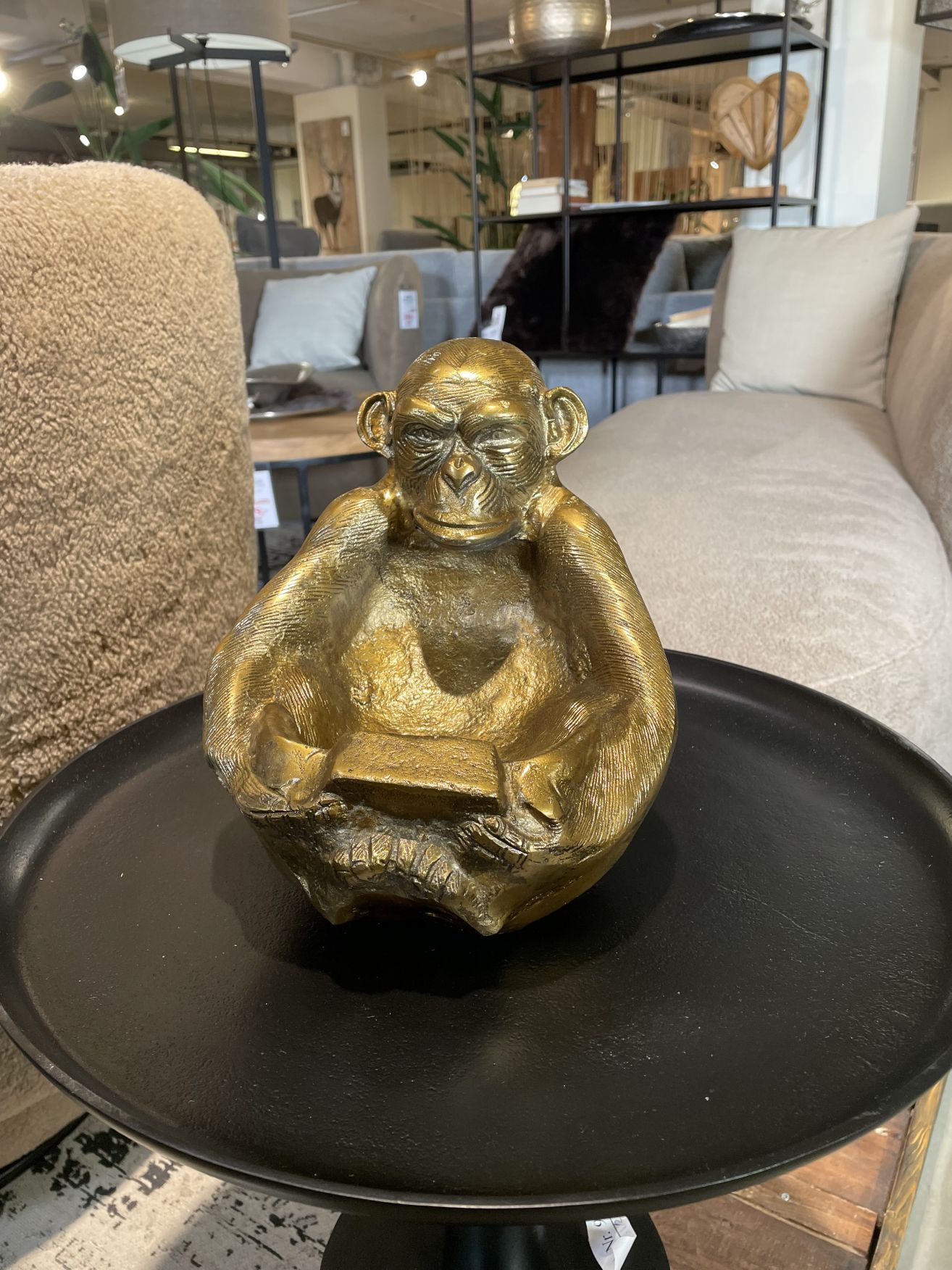 Deko-Schale MONKEY | Affe mit Ablageschale in Aluminium massiv (3 KG) gold