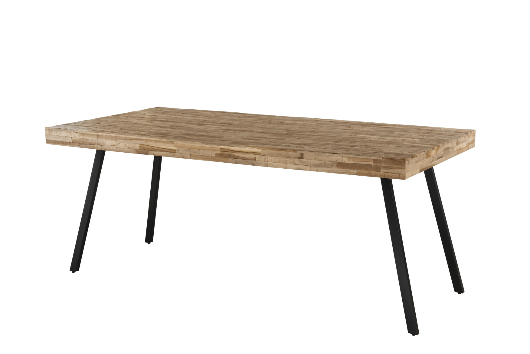 Esstisch FRIENDS | recyceltes Teak im Parkett / Metall schwarz | B/H/T: 180 x 76 x 90 cm