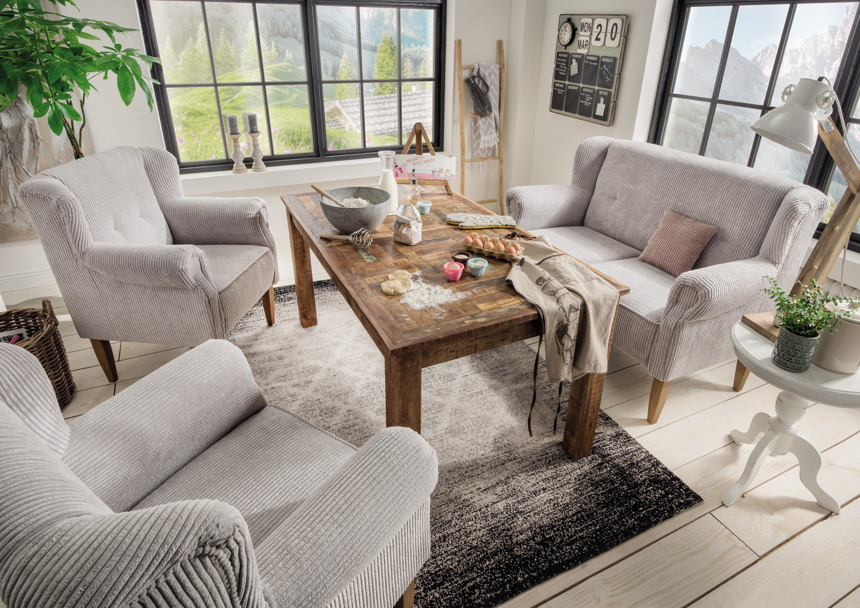 Tischsofas / -sessel PAVOLO | Cord diverse Farben | Füße Buche weiß, natur, wenge oder eichefarben