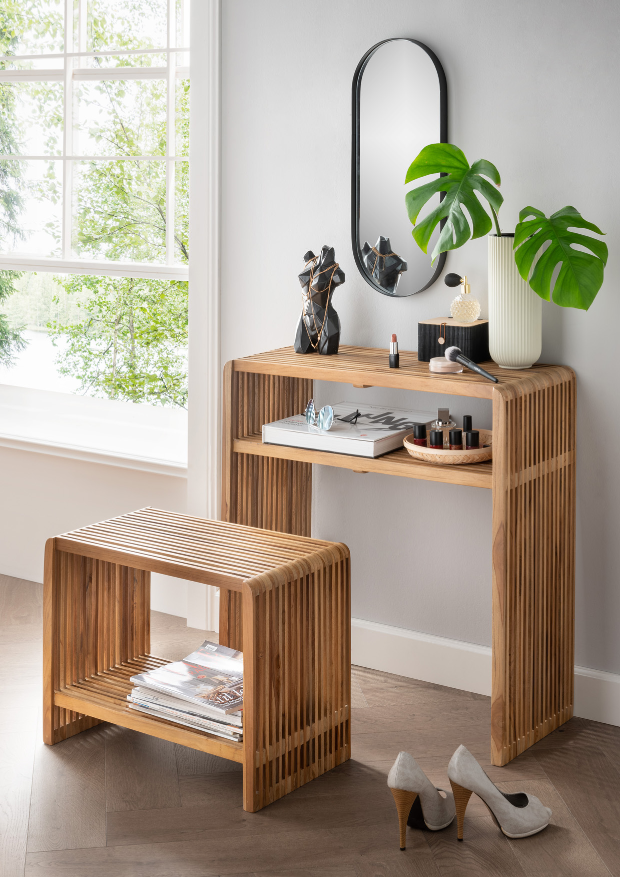 Konsolentisch & Sitzbank WOODY-6 | recyceltes Teakholz