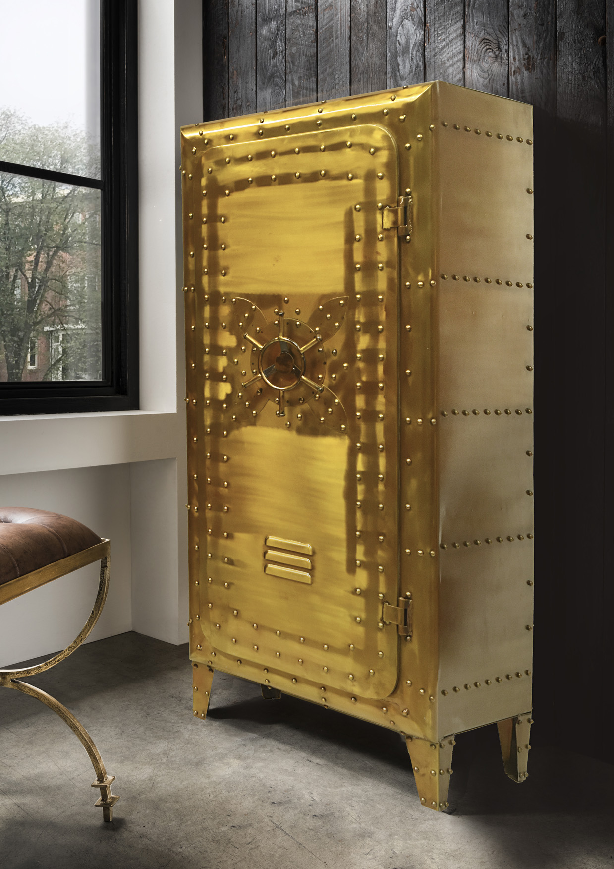 Schrank SAFE | Metall vintage gold | mit Regaleinteilung | BH: ca. 66 x 152 cm