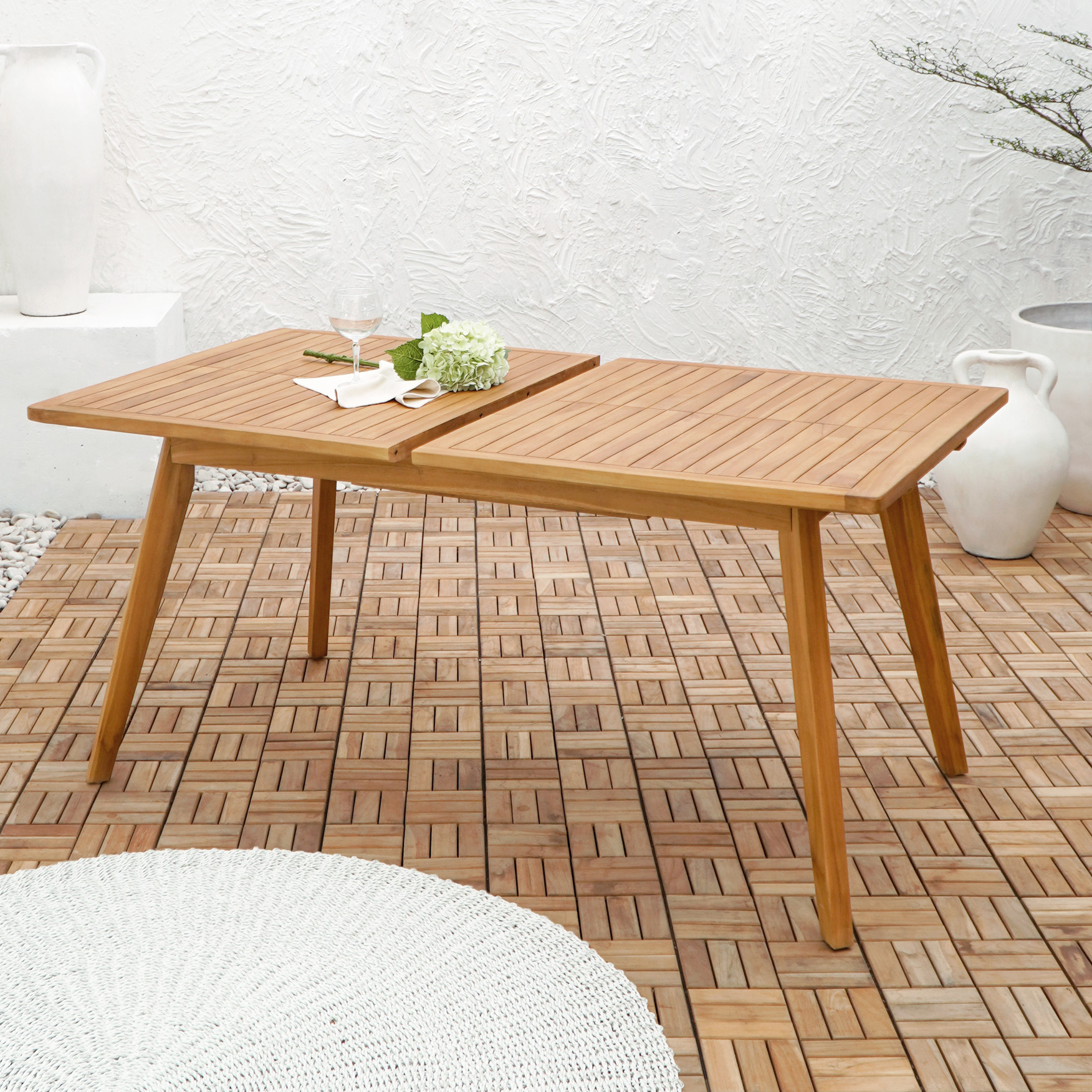 Garten-Esstisch TAMBORA | Teak massiv| ausziehbar | 180(240)x90 cm  