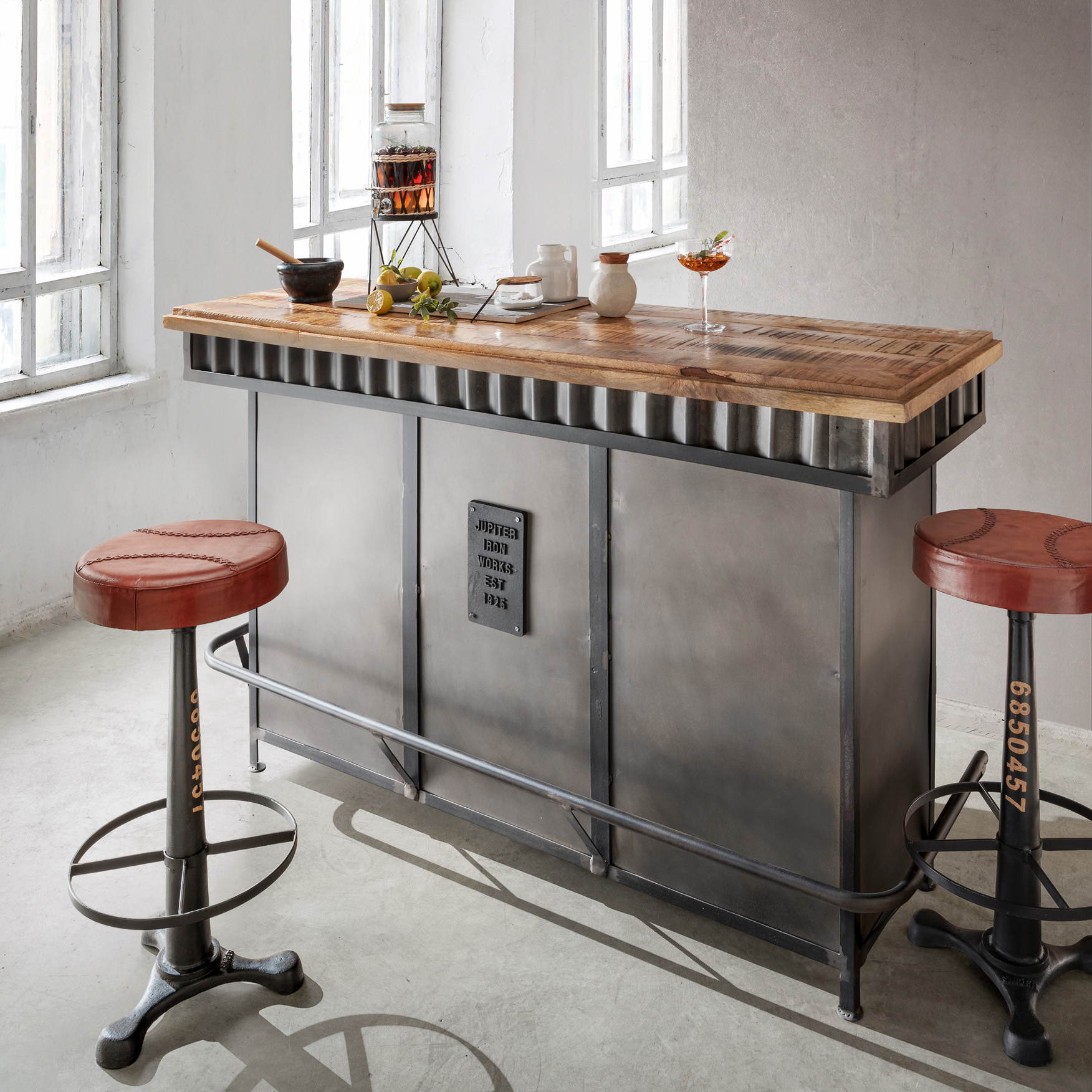 Bartresen/Ladentheke PROST | Metall /Mangoholz | 165 cm breit 