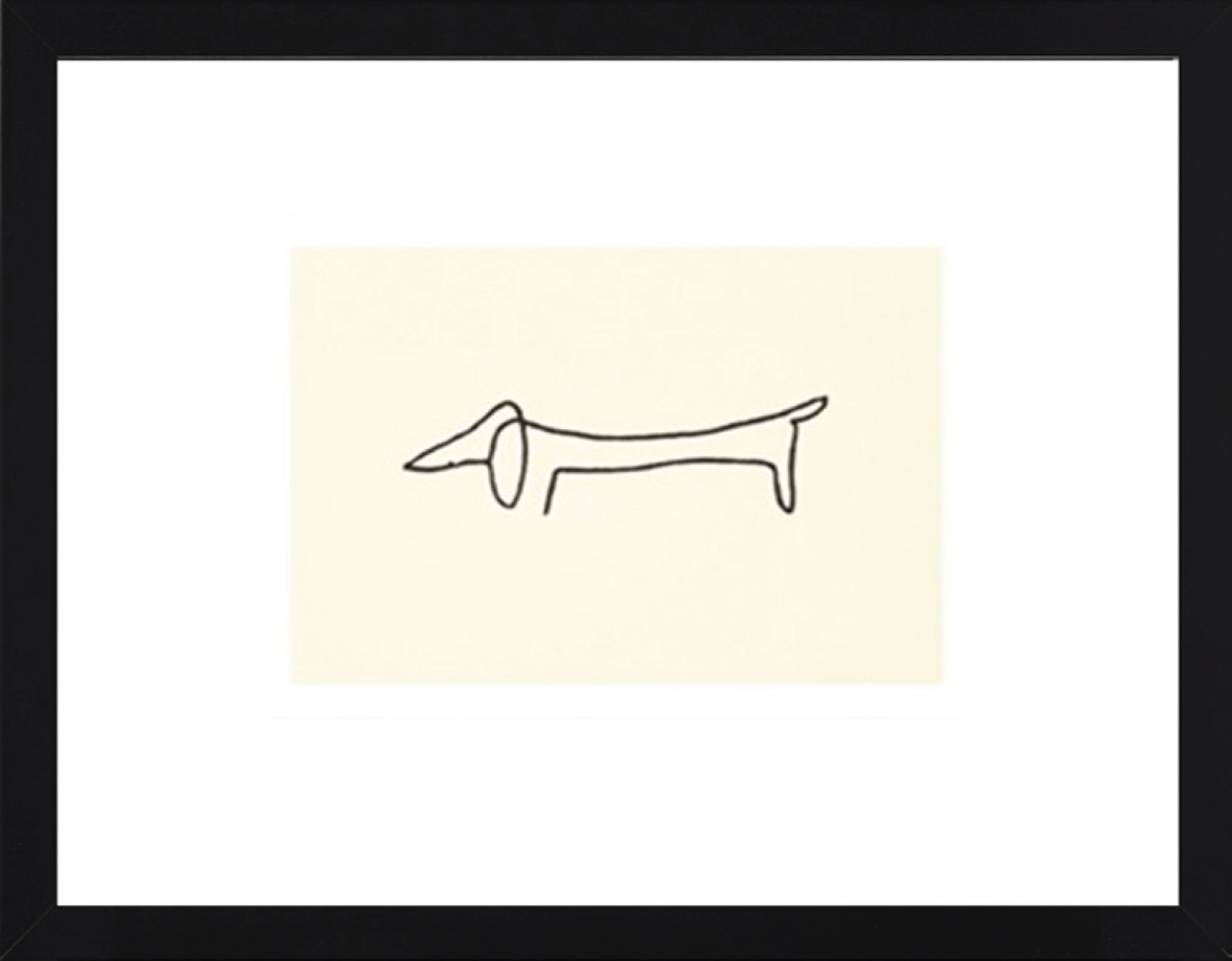 Picasso-Kunstdruck DACKEL | Holzrahmen schwarz / Kunstglas | 60 x 50 cm