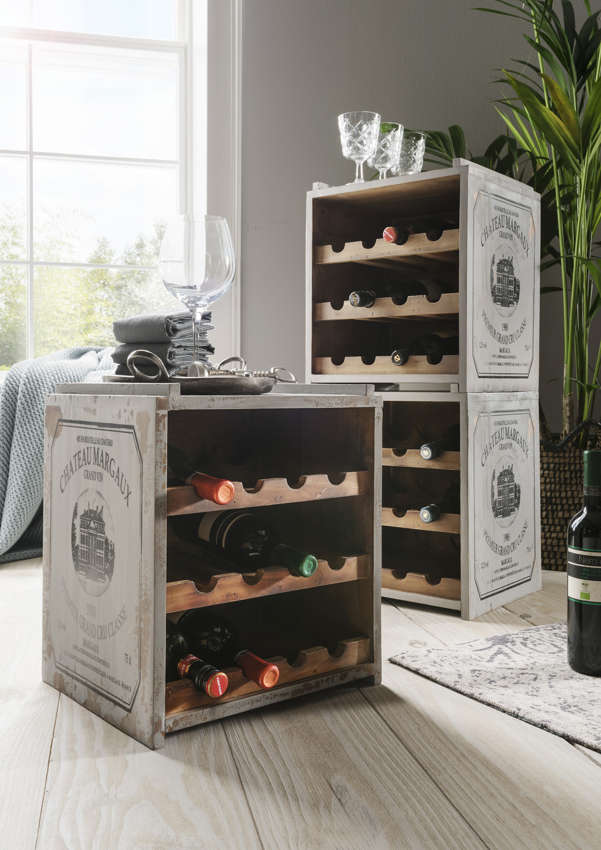 Weinregal stapelbar | VINO | Holz vintage grau | 12 Flaschen 