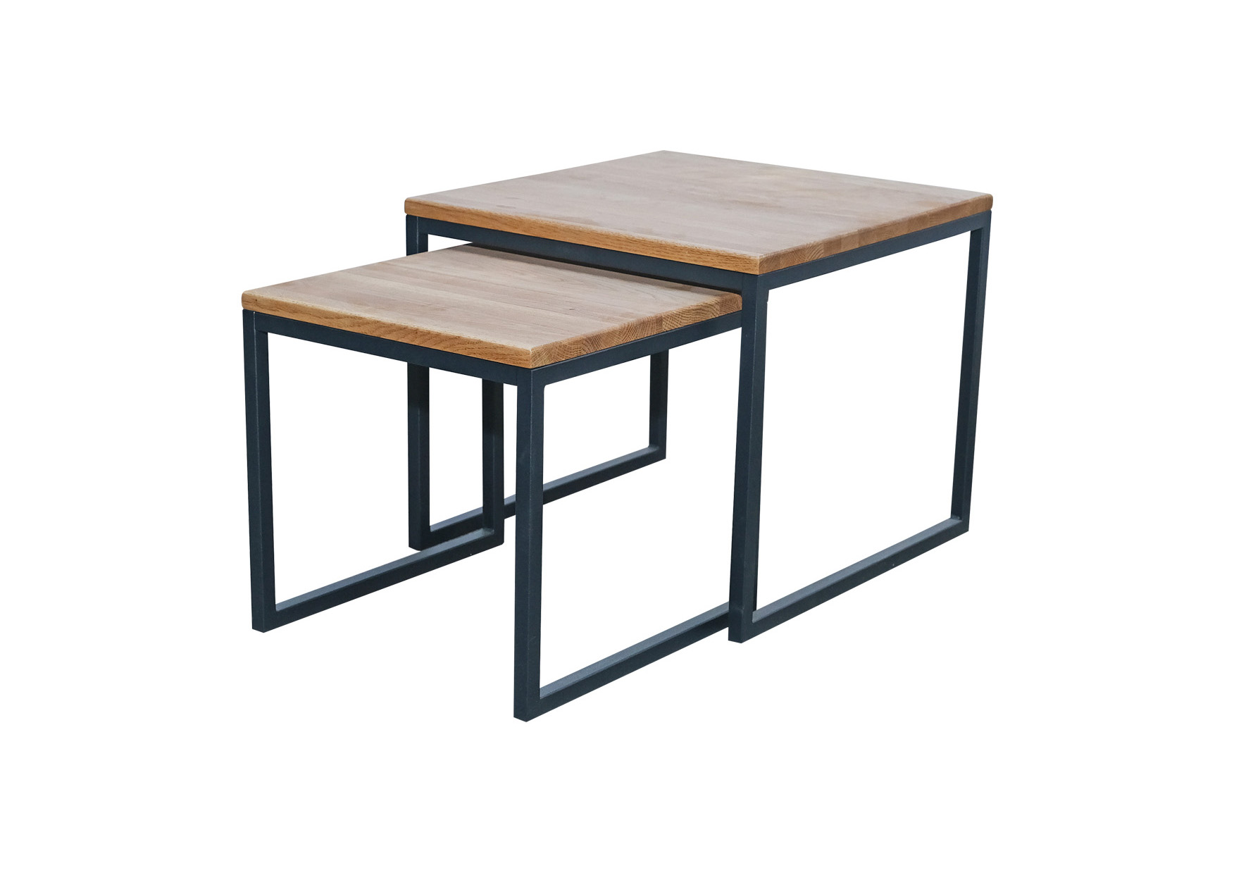 Beistelltisch NOAH | 2-er Set | eckig 40x50 x 38x43 cm | Wildeiche massiv | Metall schwarz