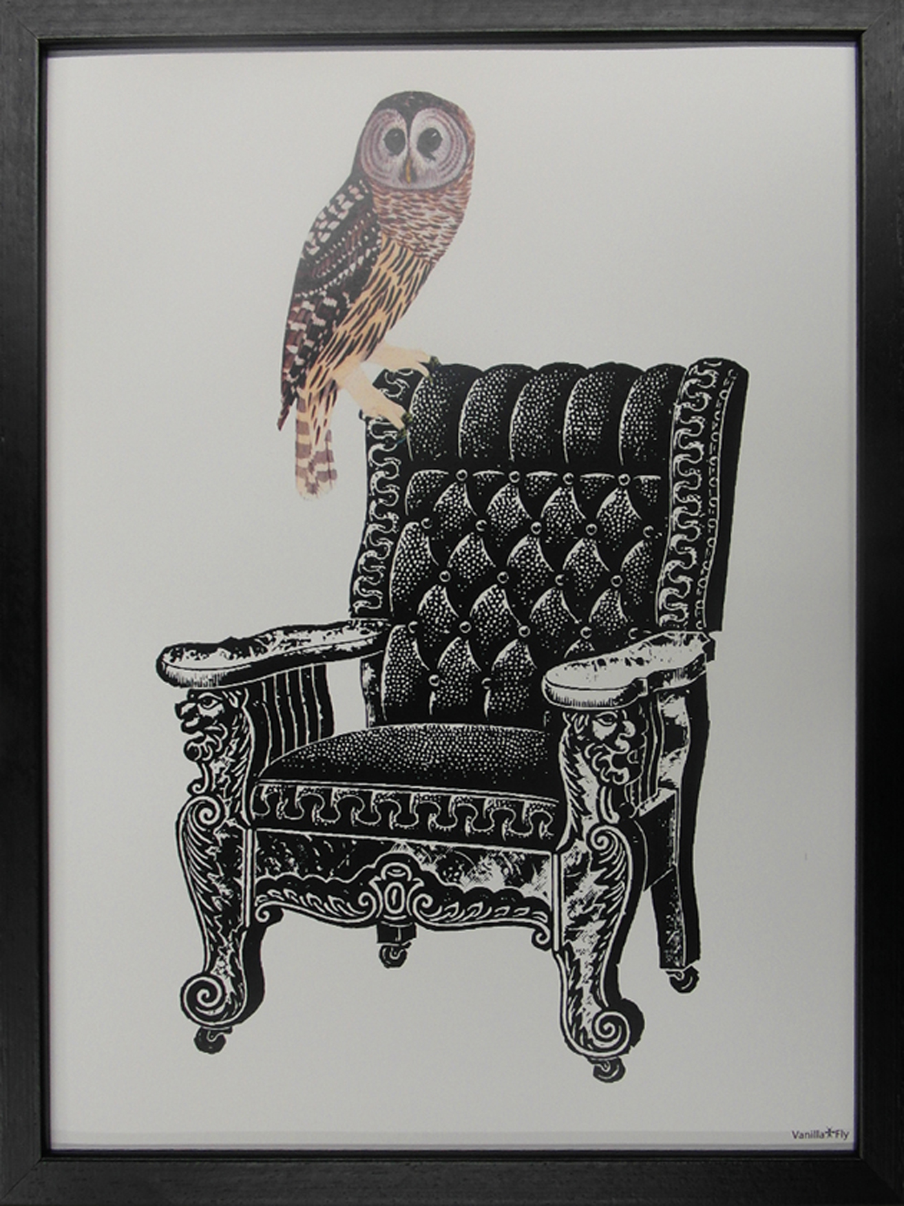 Wandbild MondiArt | CHAIR AND OWL | Rahmen schwarz | S : 30 x 40 cm