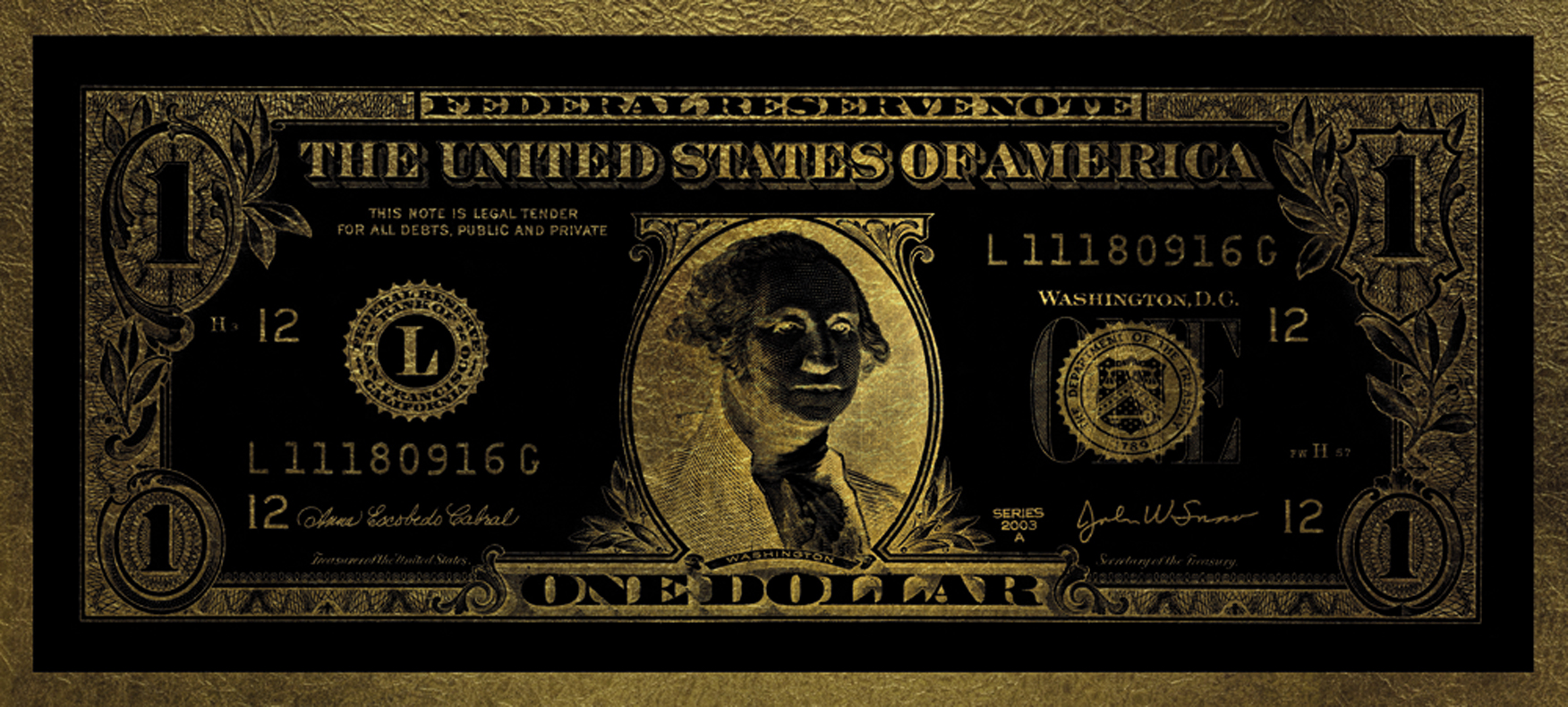 Wandbild MondiArt | GOLD DOLLAR WASHINGTON | AluArt | XXL: 200 x 90 cm