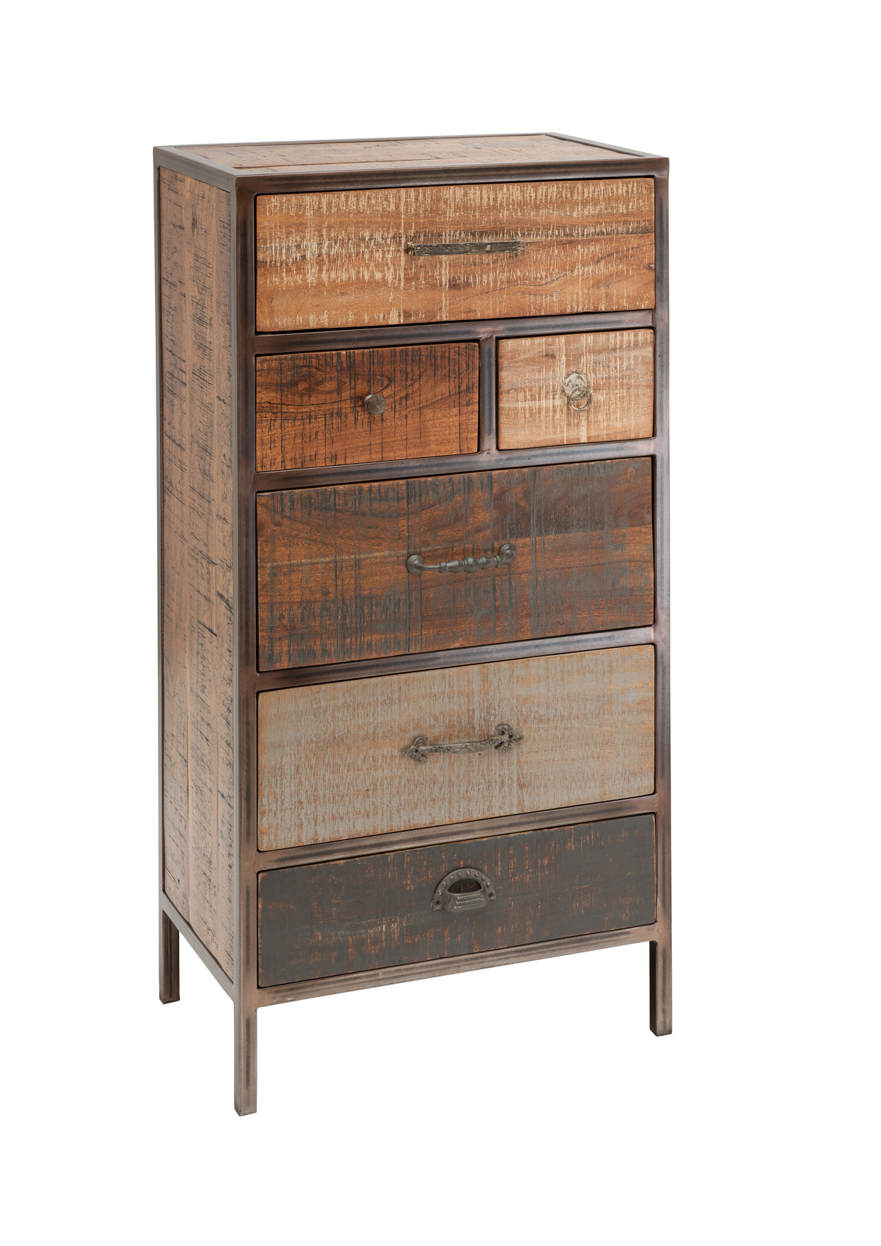 Unikat Kommode PRIYA 2 | massives Altholz recycelt | multifarbig | 6 Schubladen