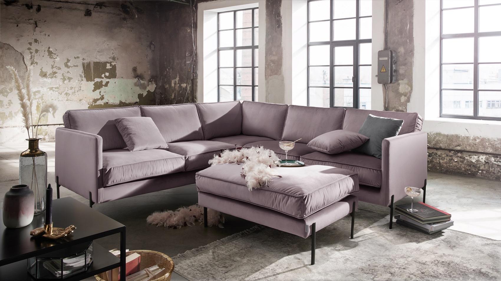 Sofa-Polstergruppe FRITZ Nr. 1 in Samt-Velours taupe mit Metallfuß Y