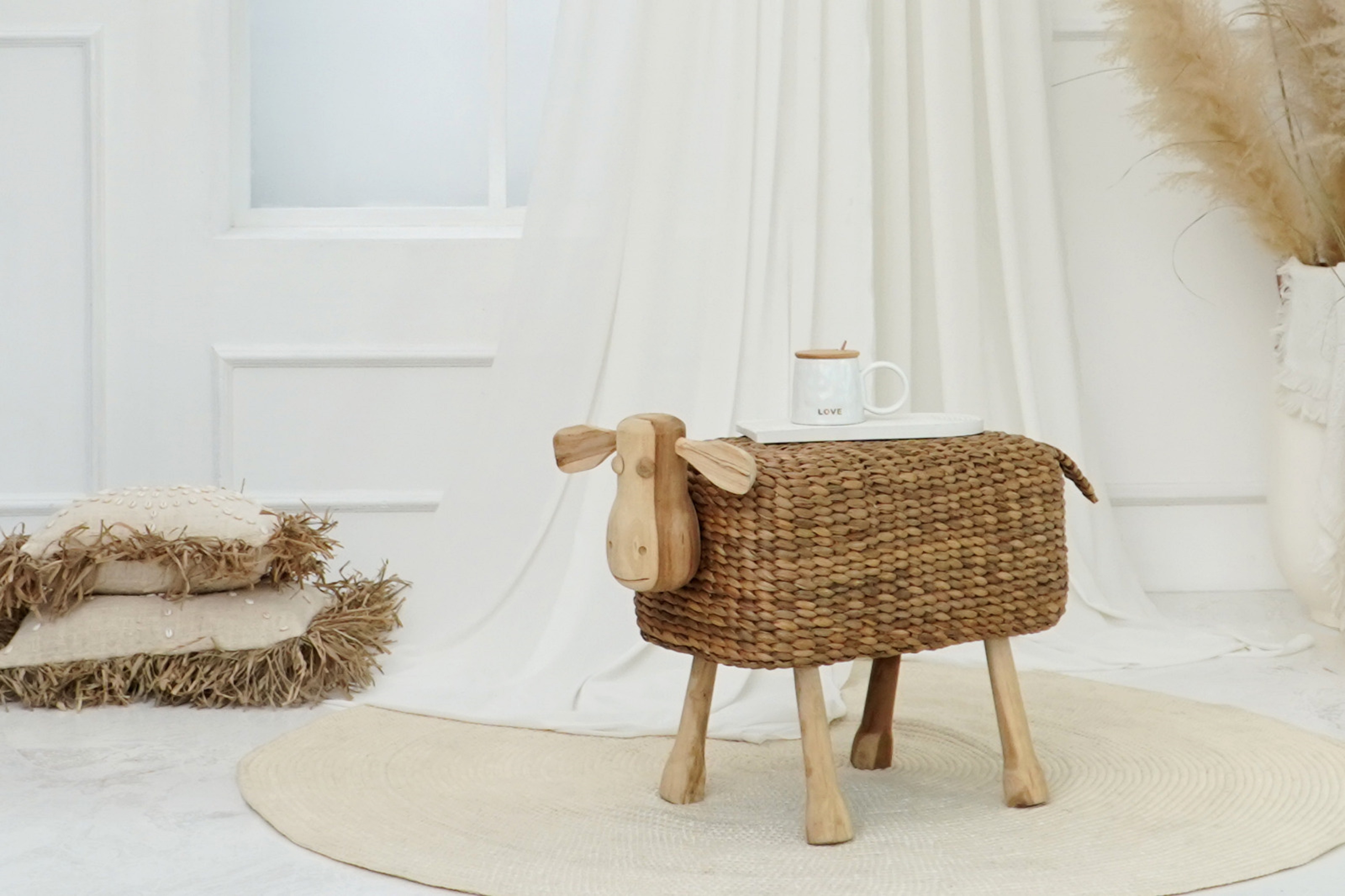 Sitzhocker | SCHAF |Teak-Holz | 35 x 66 cm