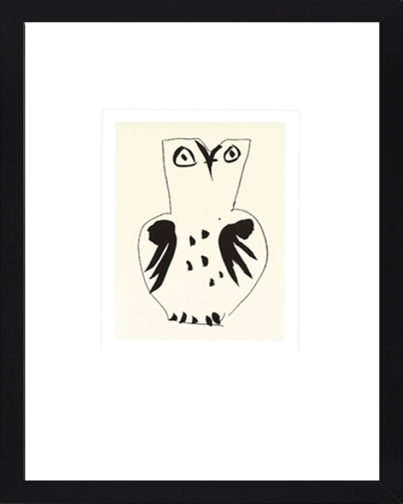 Picasso-Kunstdruck EULE | Holzrahmen schwarz / Kunstglas | 50 x 60 cm