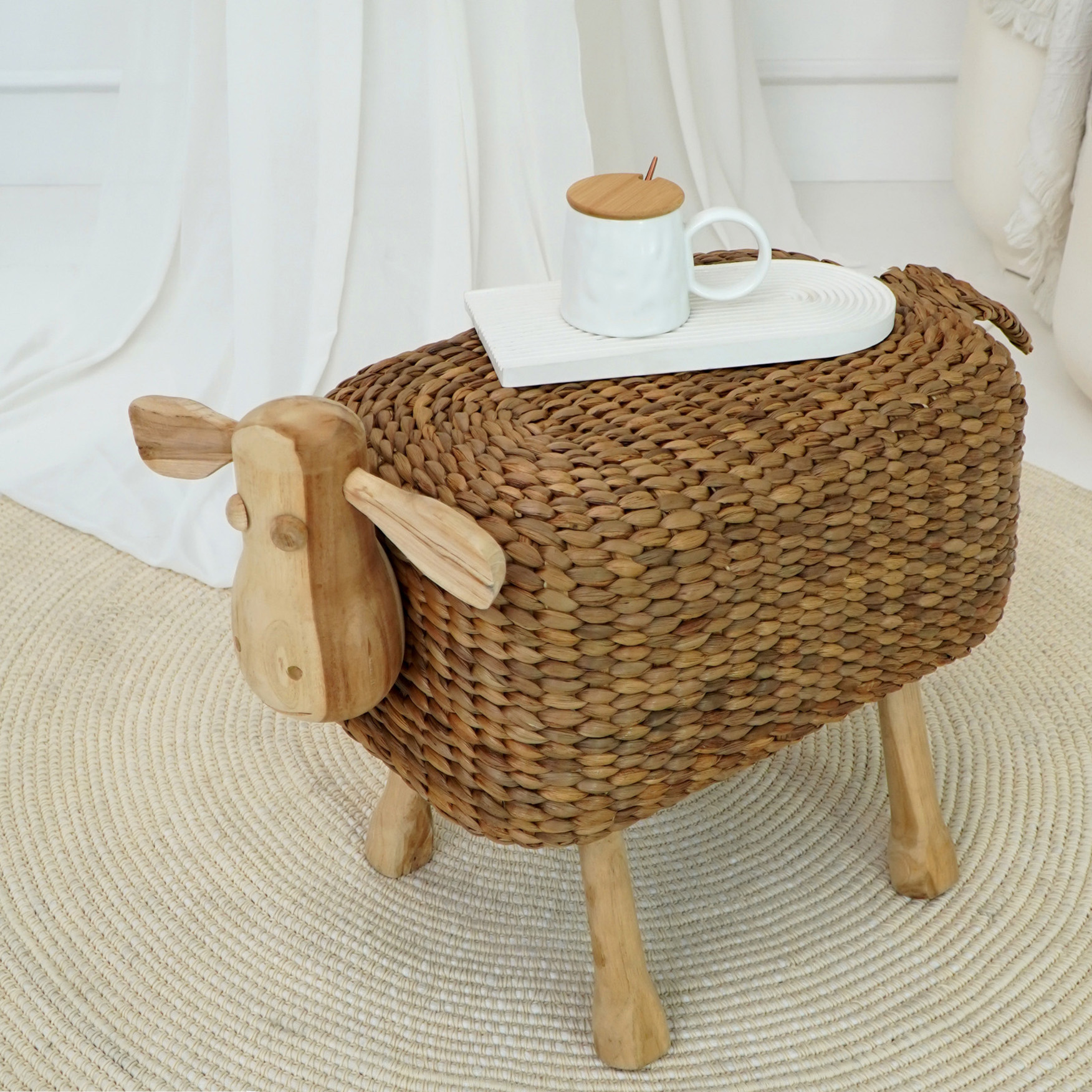Sitzhocker | SCHAF |Teak-Holz | 35 x 66 cm