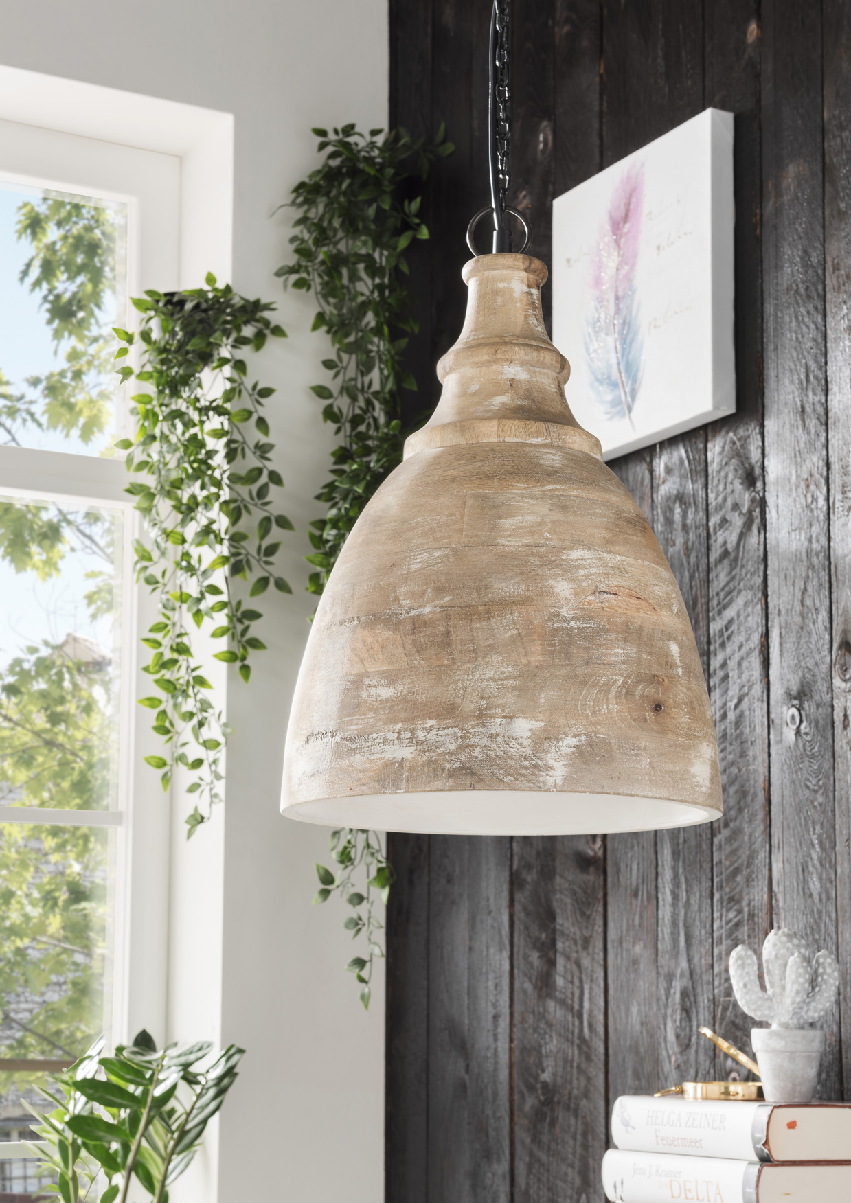 Pendelleuchte HOLZAUGE | Mangoholz lime-wash vintagefarbig