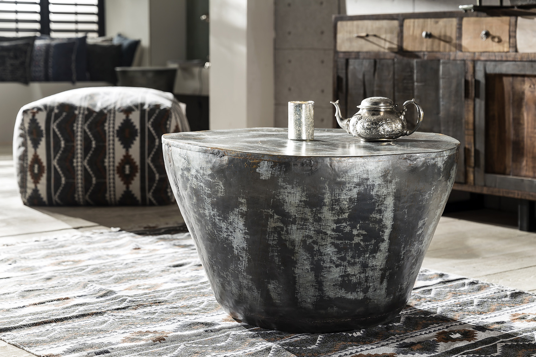 Couchtisch STEEL | Eisen vintage-verzinkt | rund 79 cm