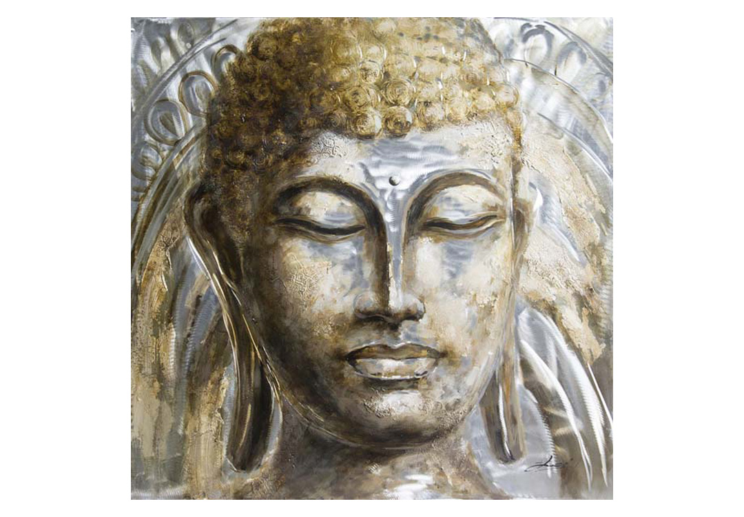 Metall-Relief-Wandbild Buddhakopf