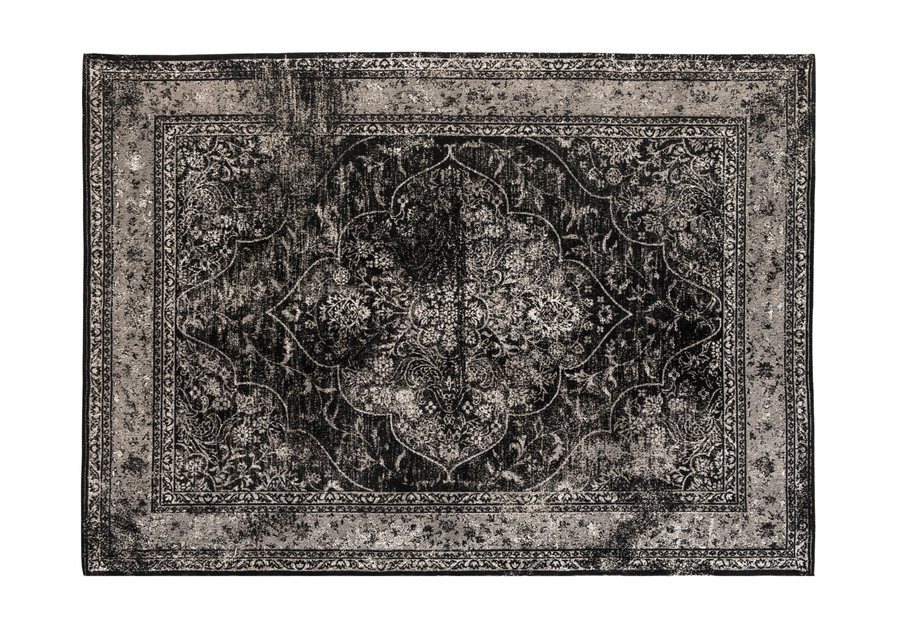 Vintage-Teppich LUIS, 200 x 300 cm | grau / schwarz / Jaquard | traditionelle Ornamente
