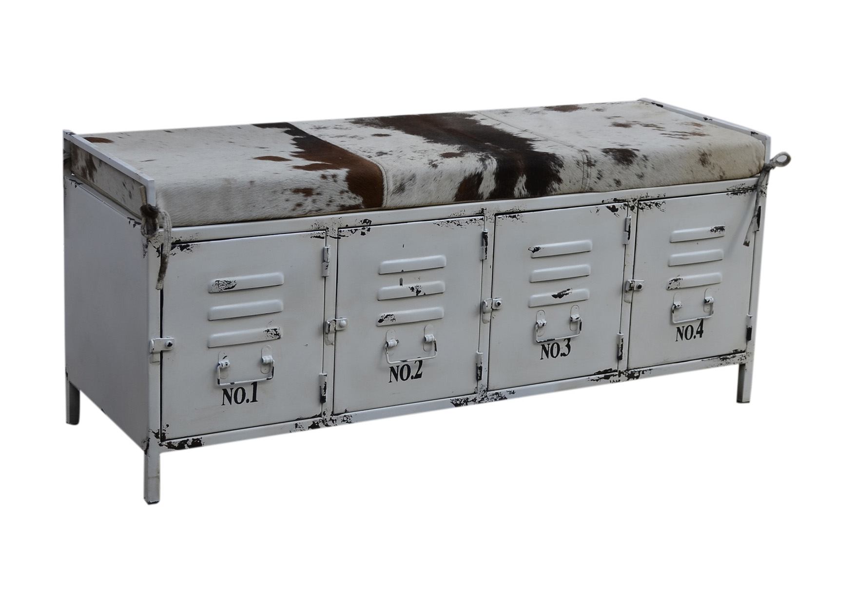 Sitzbank 4-türig METALL | vintage -weiss | 120 cm