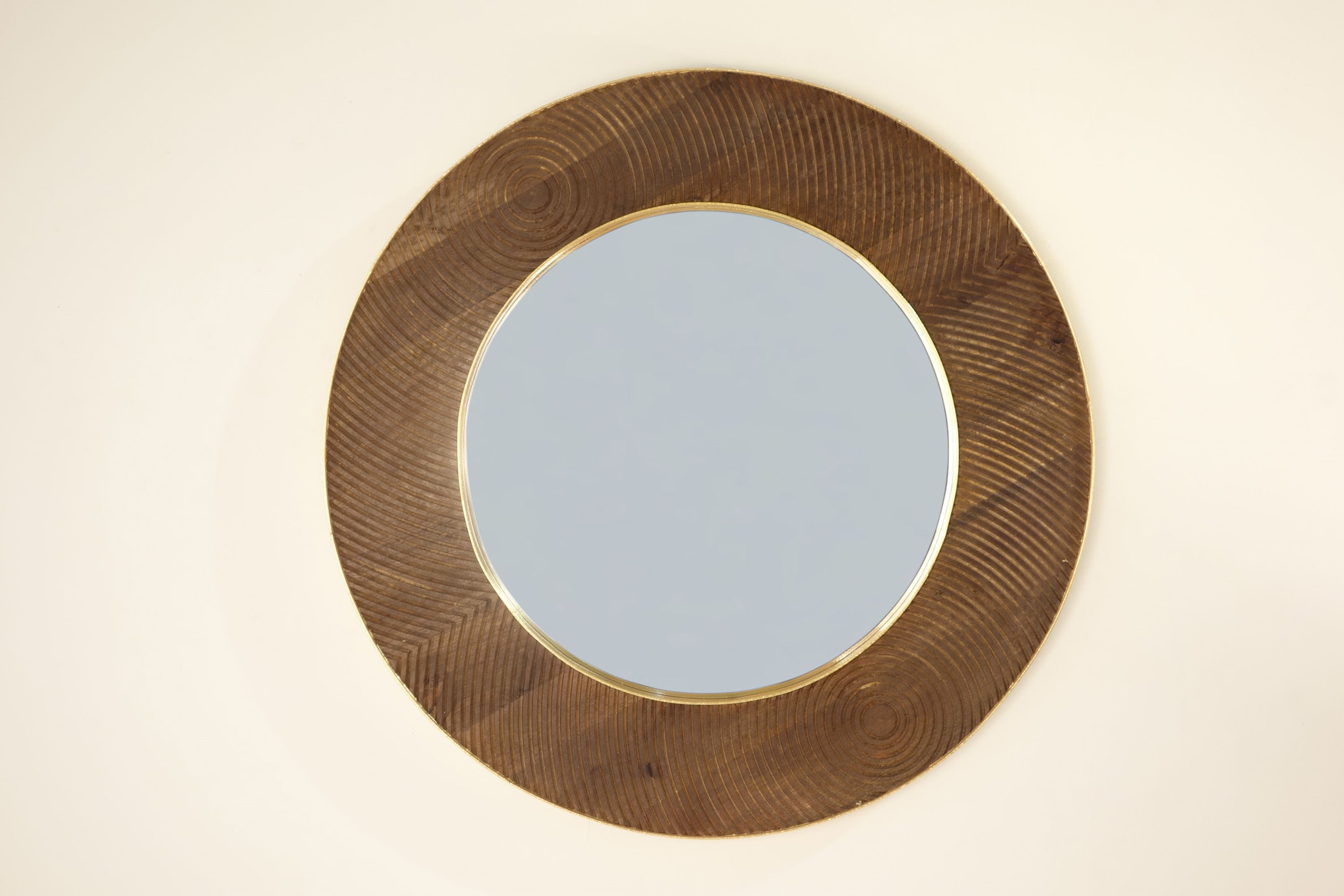 Spiegel RONDO | Mangoholz im Messingkanten |  90 cm rund