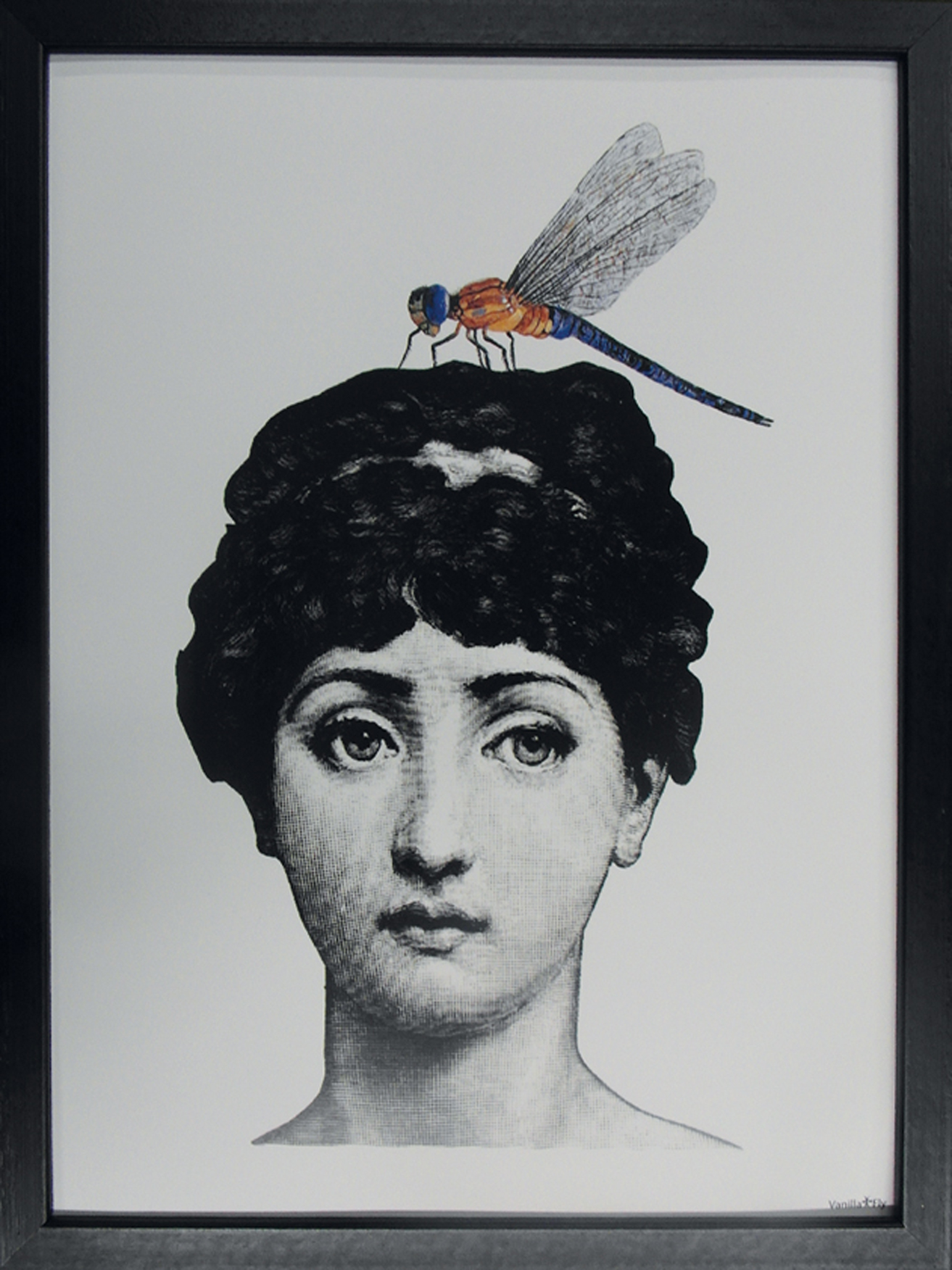 Wandbild MondiArt | WOMAN AND DRAGONFLY | Rahmen  schwarz | S : 30 x 40 cm