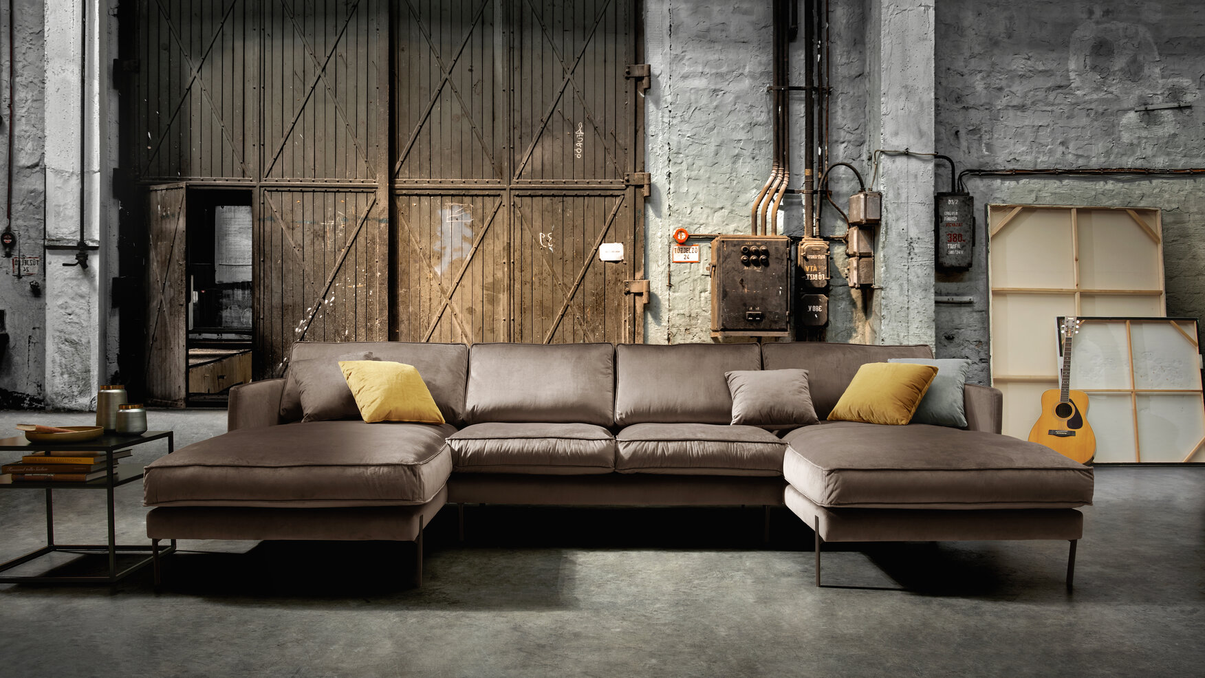 Sofa-Polstergruppe FRITZ Nr. 7 in Samt-Velour sanftbraun mit Metallfuß Y