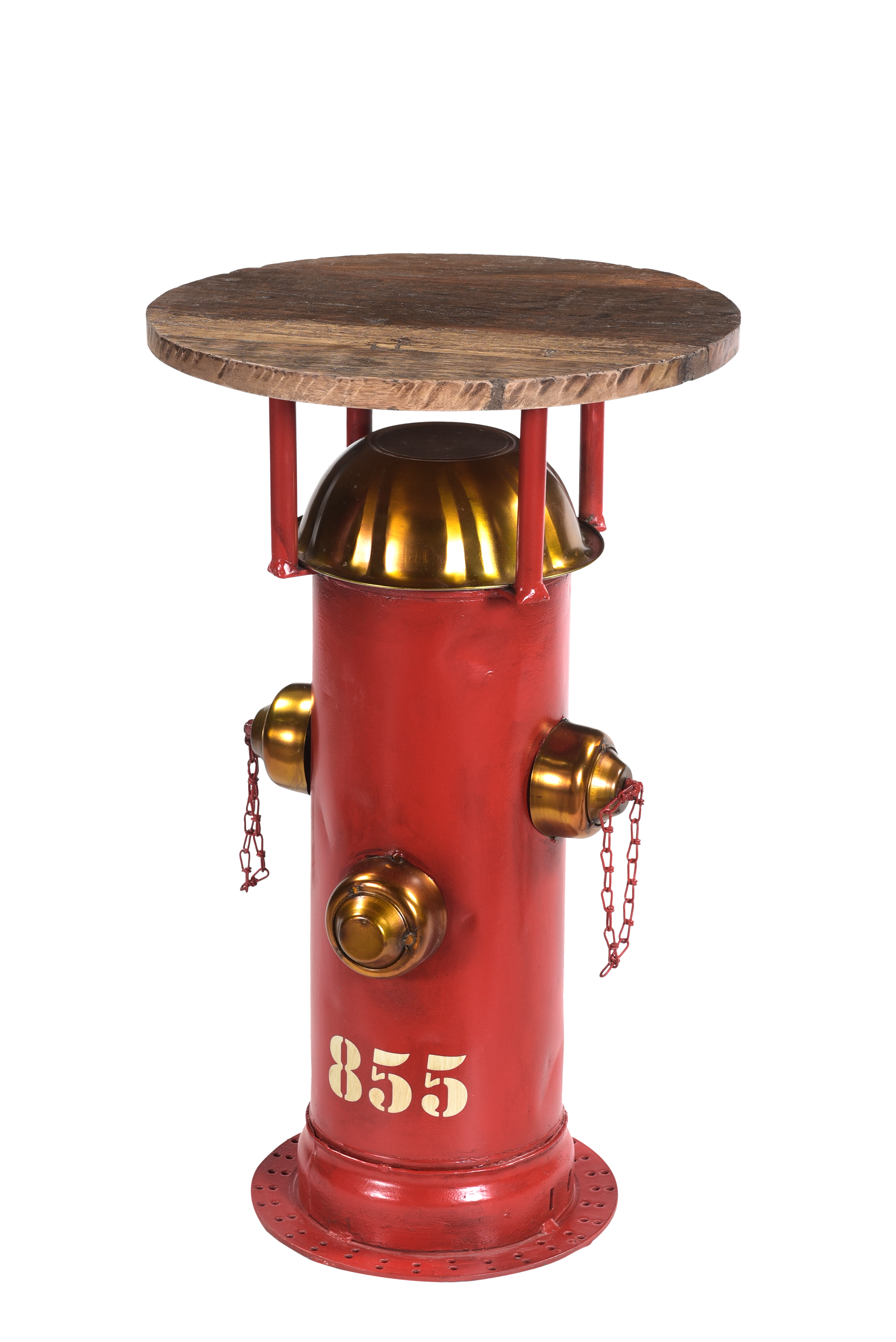 Beistelltisch Hydrant | Metall Feuerwehr-rot| Mangoholz |rund 38 cm 
