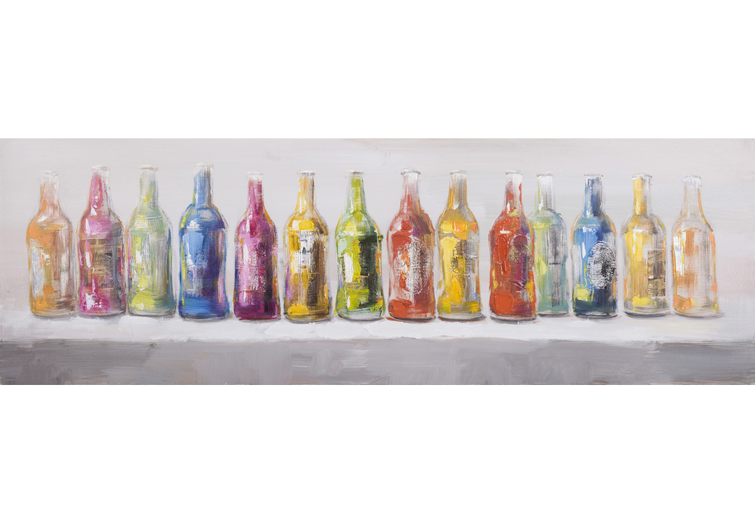 Unikat-Leinwandbild Flaschenparade | Acryl auf Leinwand | 50 x 150 cm