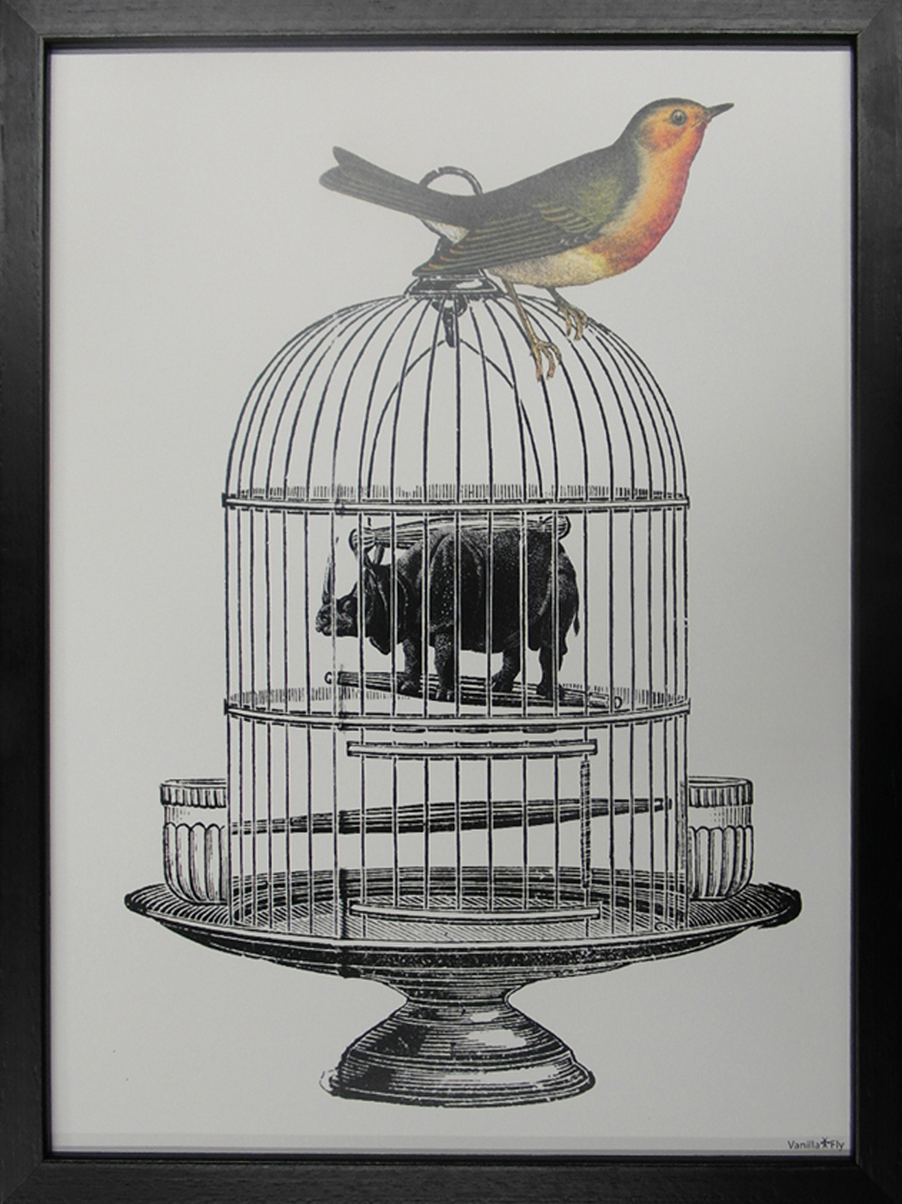 Wandbild MondiArt | BIRD AND CAGE | Rahmen schwarz | S : 30 x 40 cm