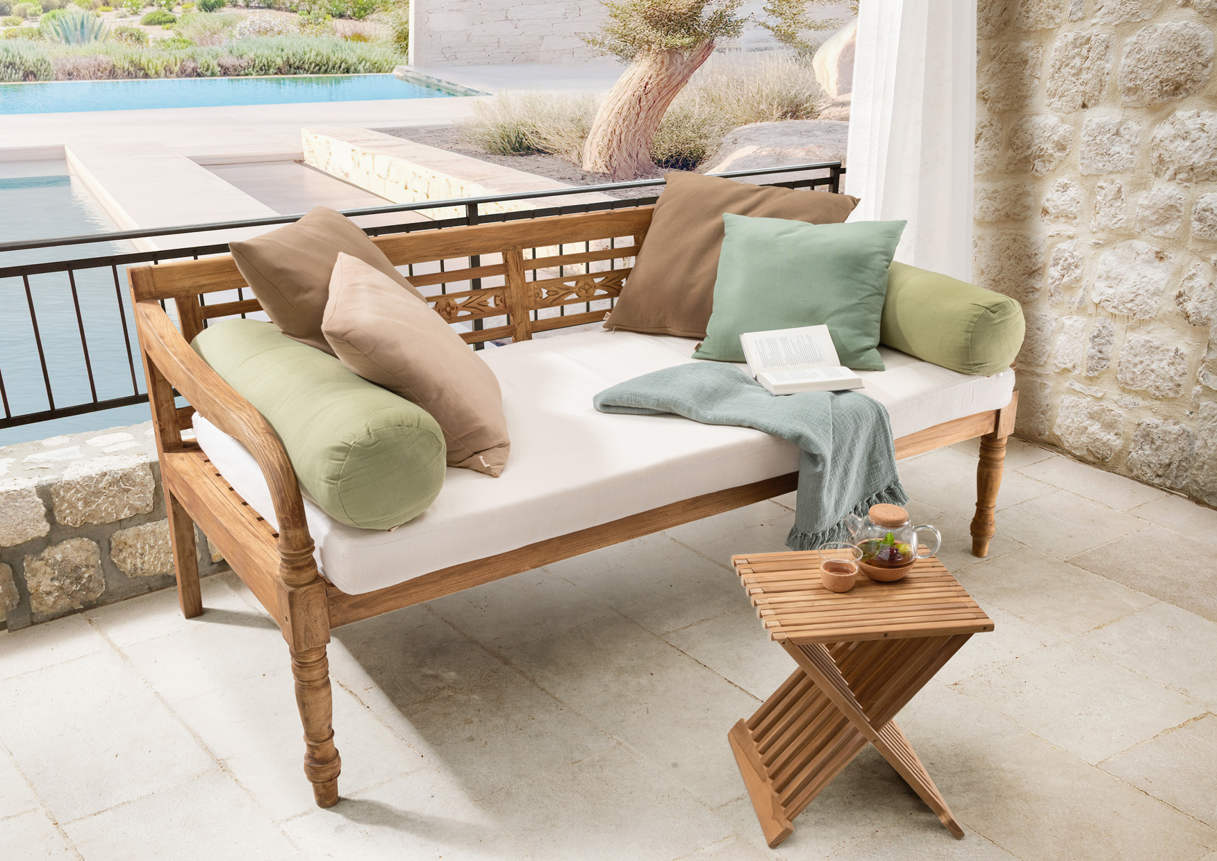 Daybed SILENCE | Holz antik natur | mit Polstern