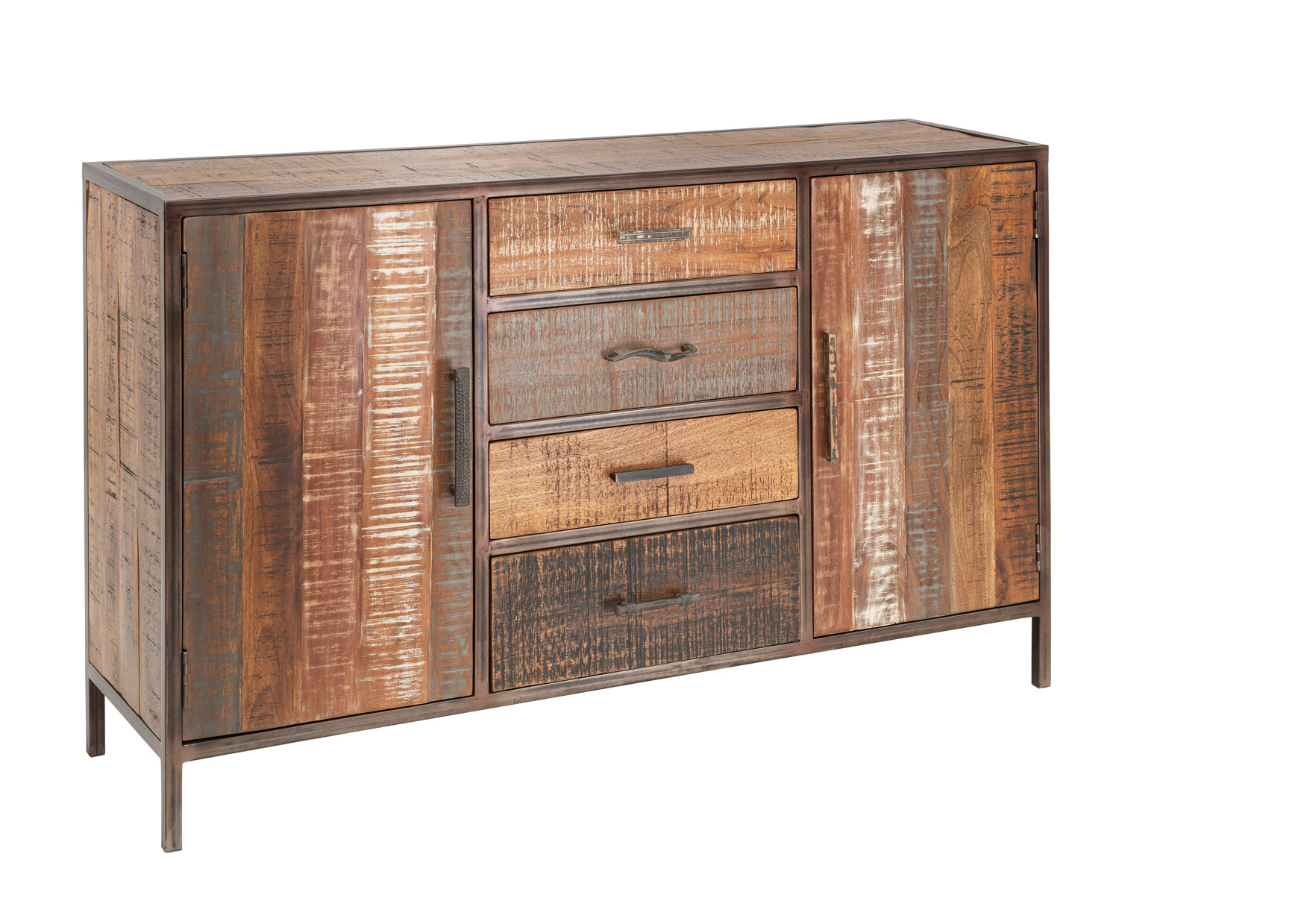 Unikat Sideboard PRIYA 2 | massives Altholz recycelt | multifarbig | 4 Schubladen/2 Türen