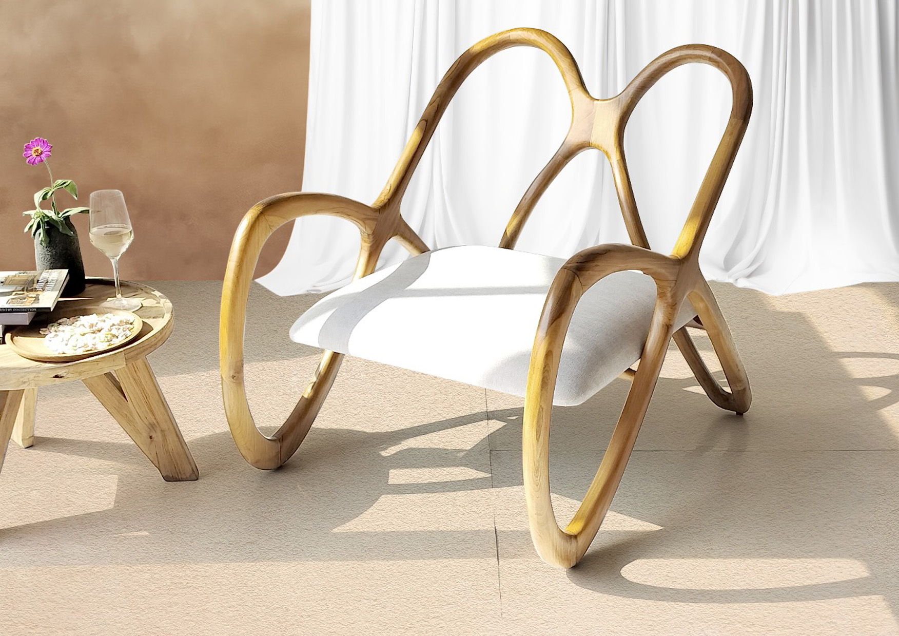 Design-Sessel DALLAS | Teakholz | Polstersitz weiß