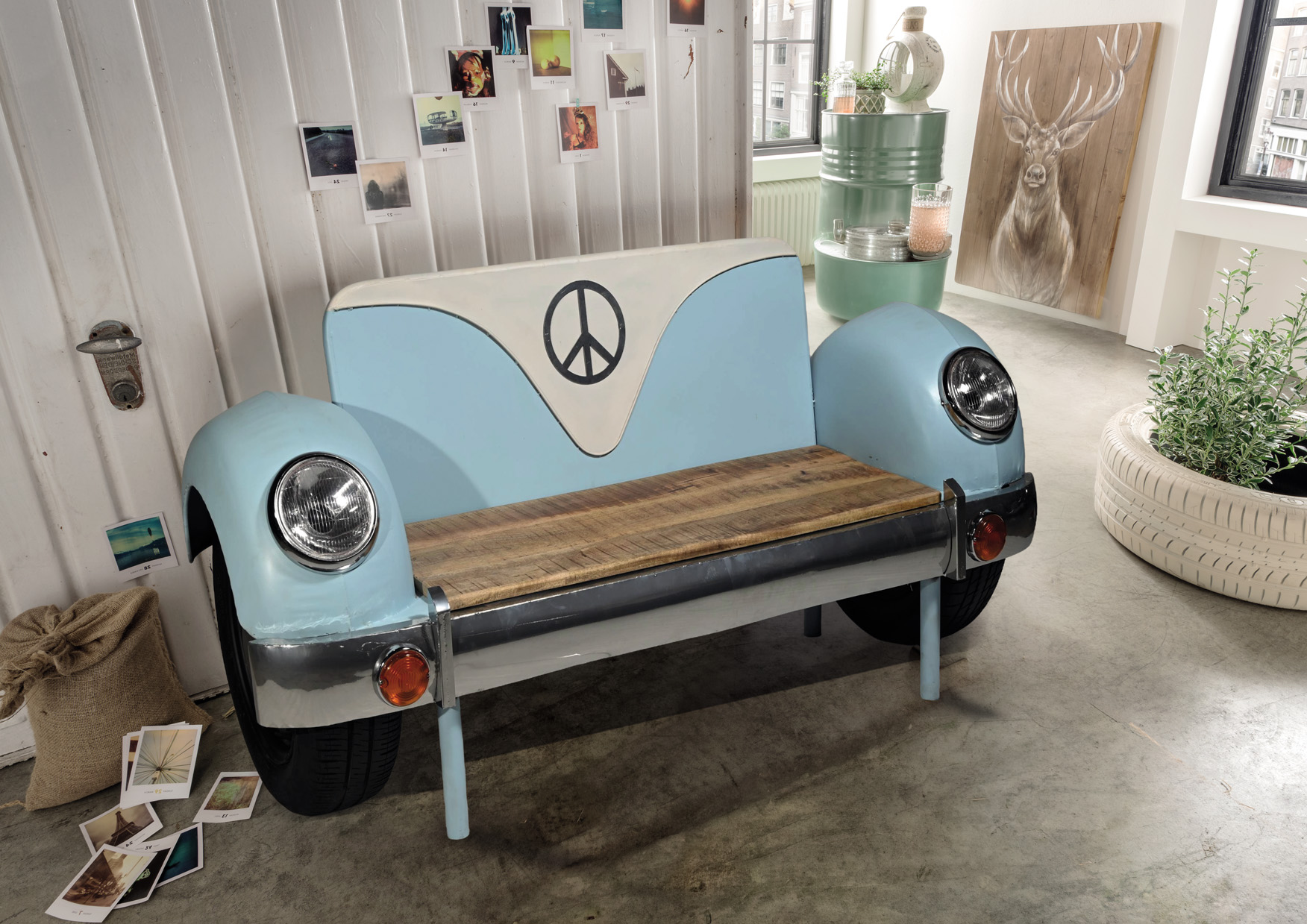 Autosofa-Bank HERBY | 2-Sitzer Front | mit Holzsitz | 173 cm 