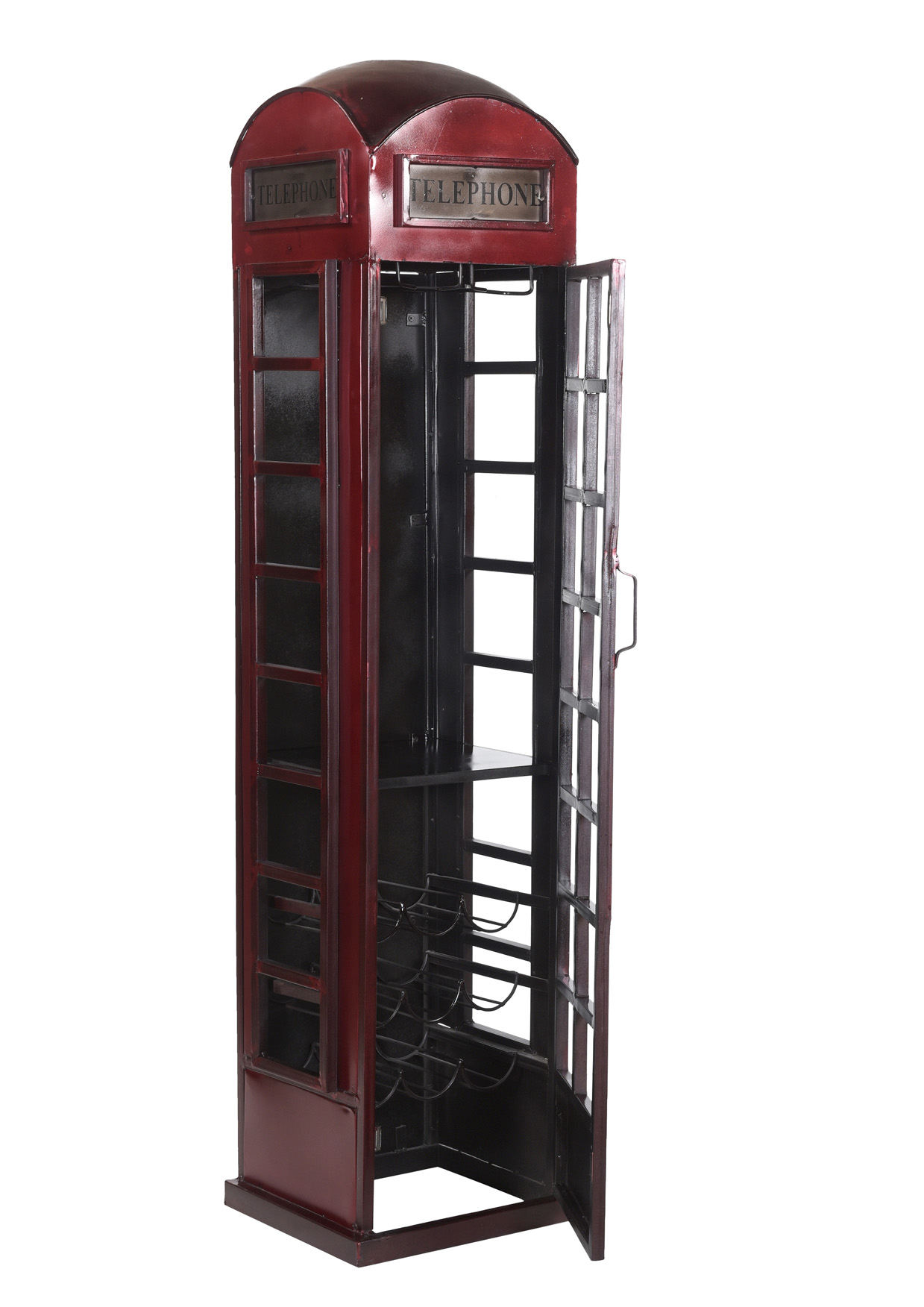Barschrank TELEFONZELLE | Metall vintage-rot/schwarz | B/H: ca. 42 x 175 cm 