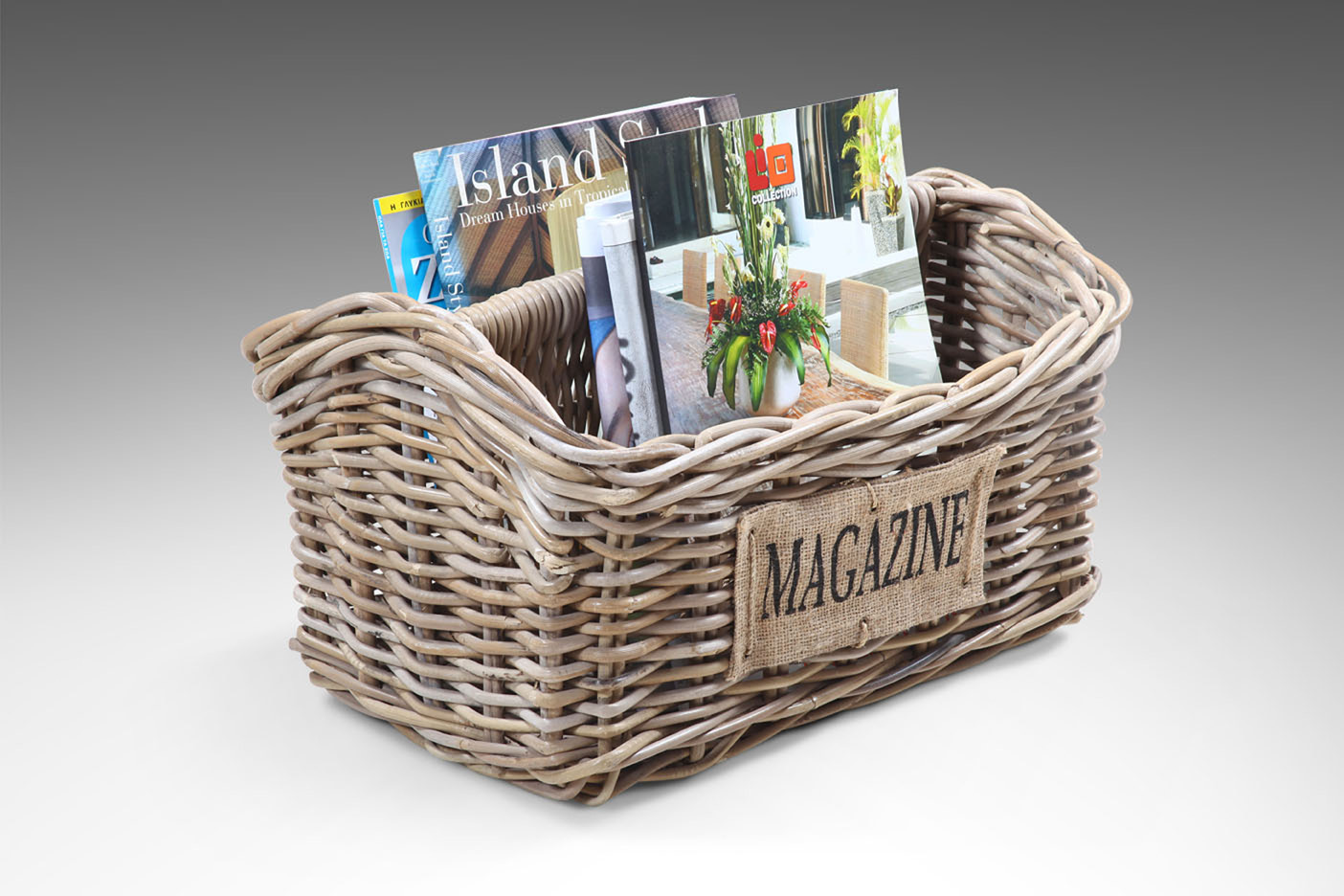 Zeitungskorb | MAGAZINE | Rattan grau | 46 cm breit