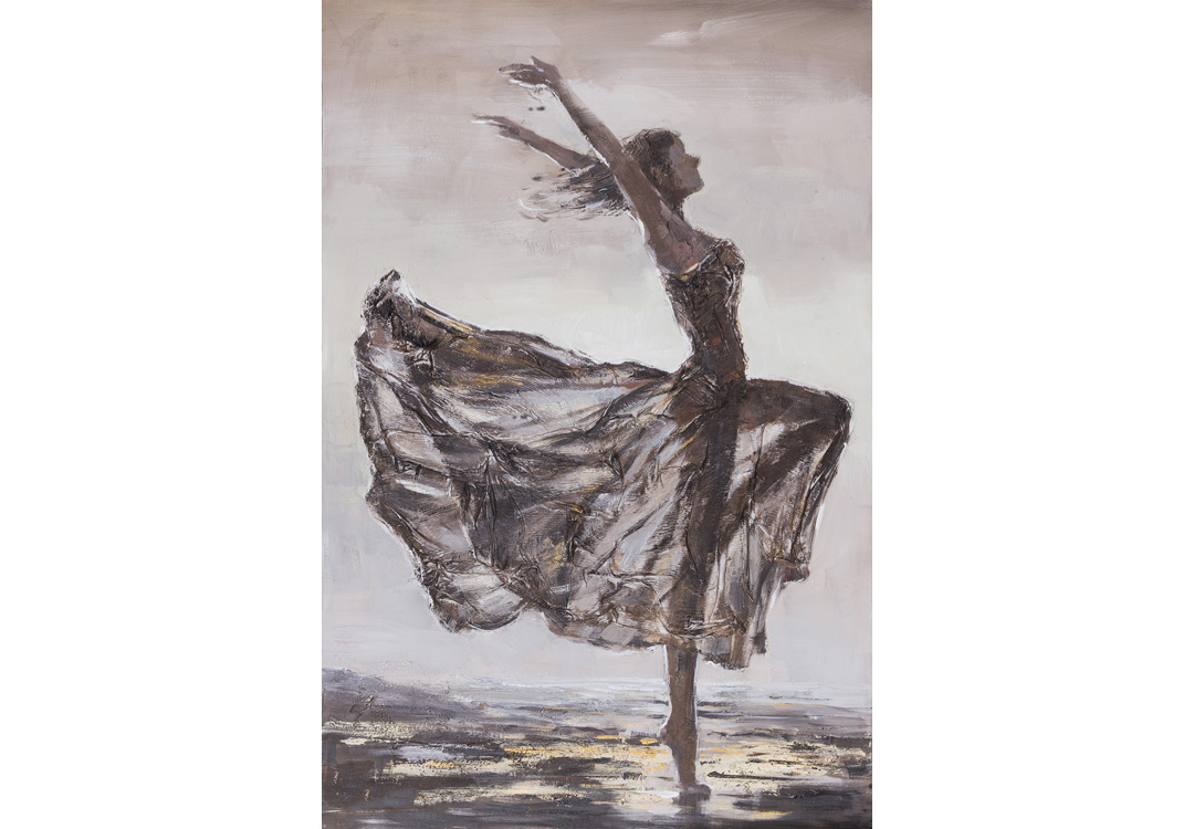Unikat-3D-Leinwandbild Frau im Wind | Acryl auf Leinwand / Stoff-Relief | 100 x 150 cm