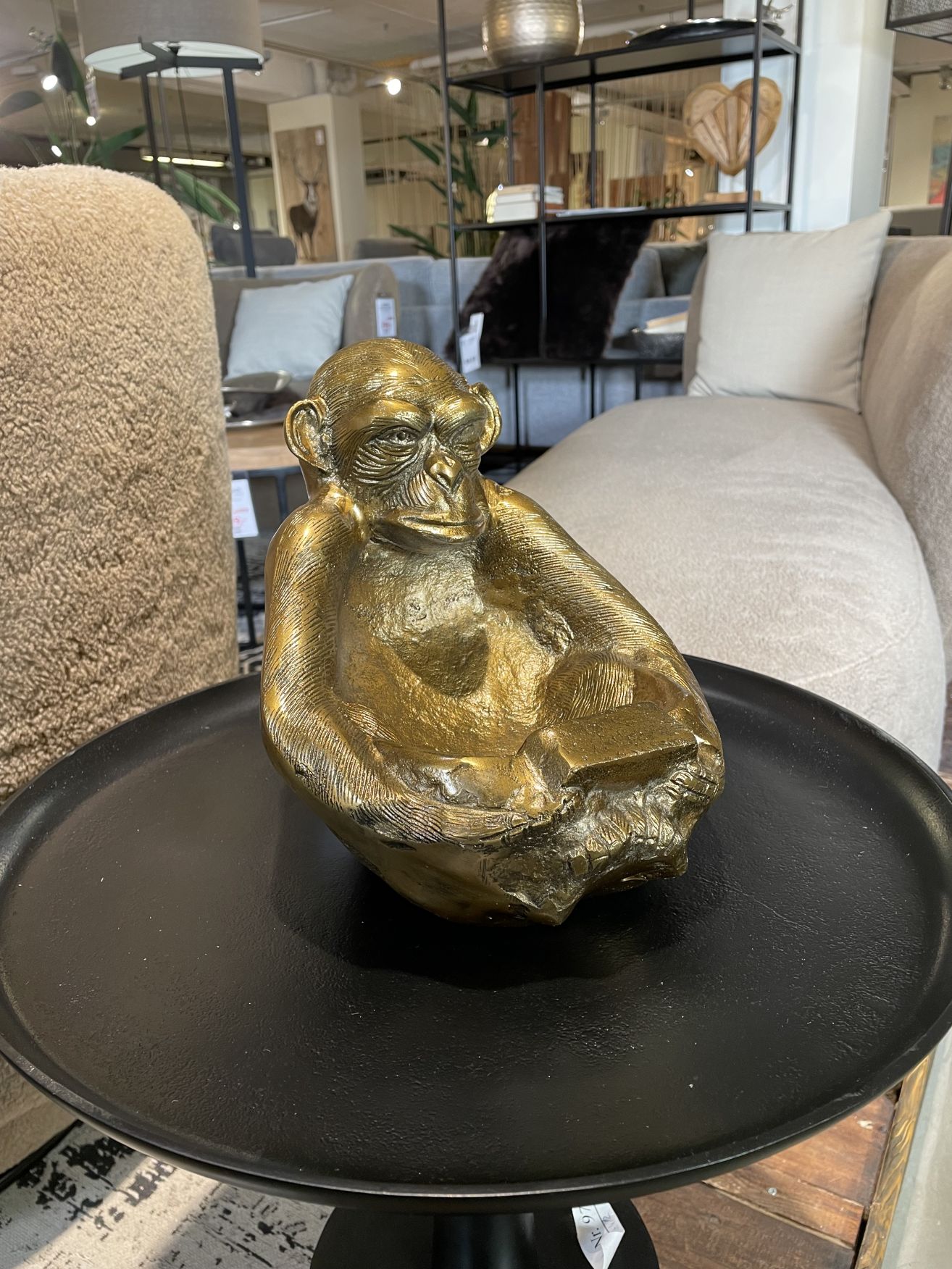 Deko-Schale MONKEY | Affe mit Ablageschale in Aluminium massiv (3 KG) gold