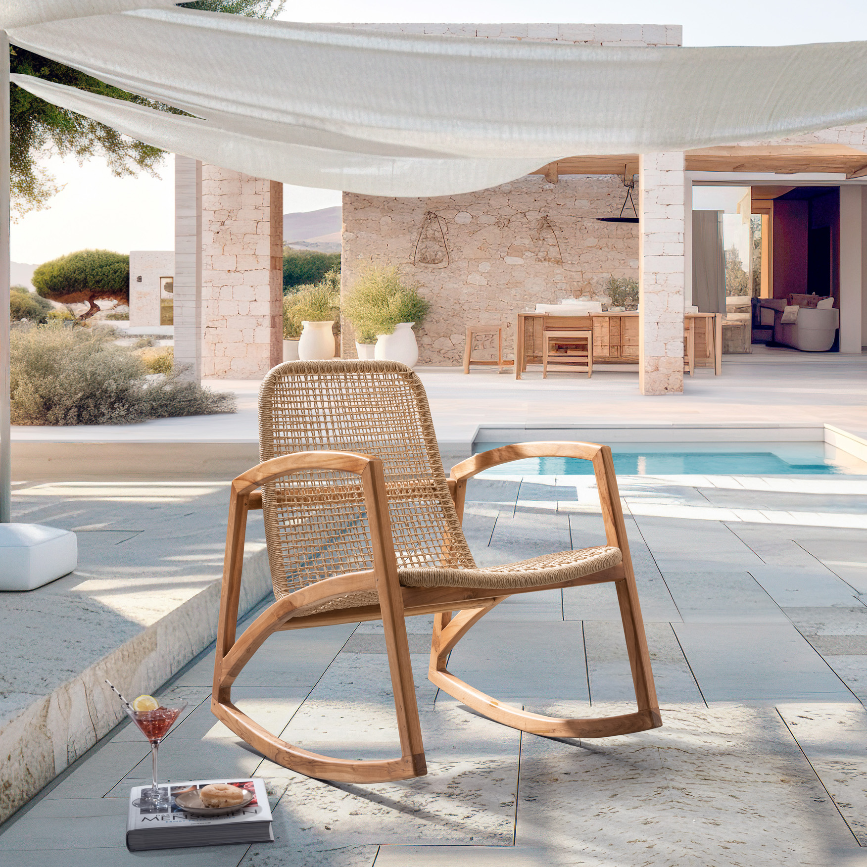 Garten-Schaukelstuhl LULU | Teakholz/Polyrattan natur  