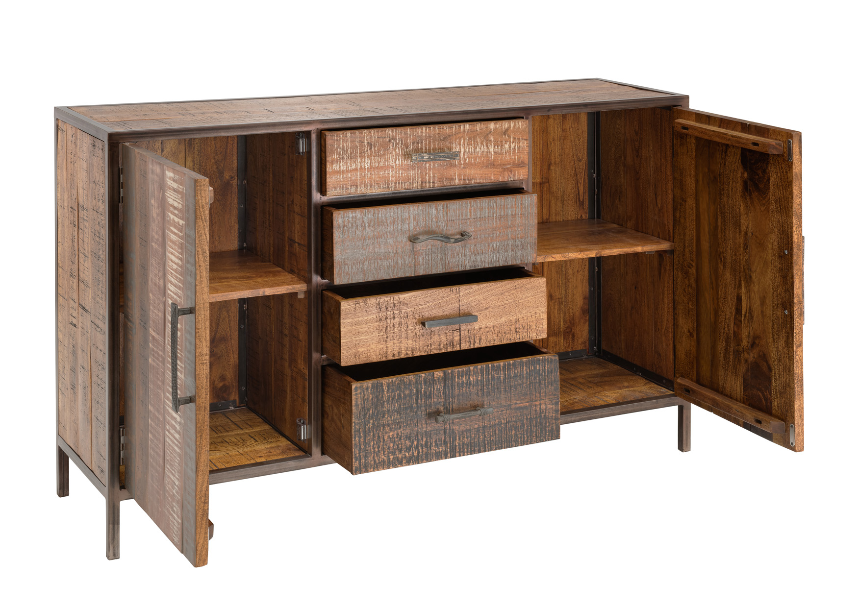 Unikat Sideboard PRIYA 2 | massives Altholz recycelt | multifarbig | 4 Schubladen/2 Türen Unikat Sideboard PRIYA 2 | massives Altholz recycelt | multifarbig | 4 Schubladen/2 Türen