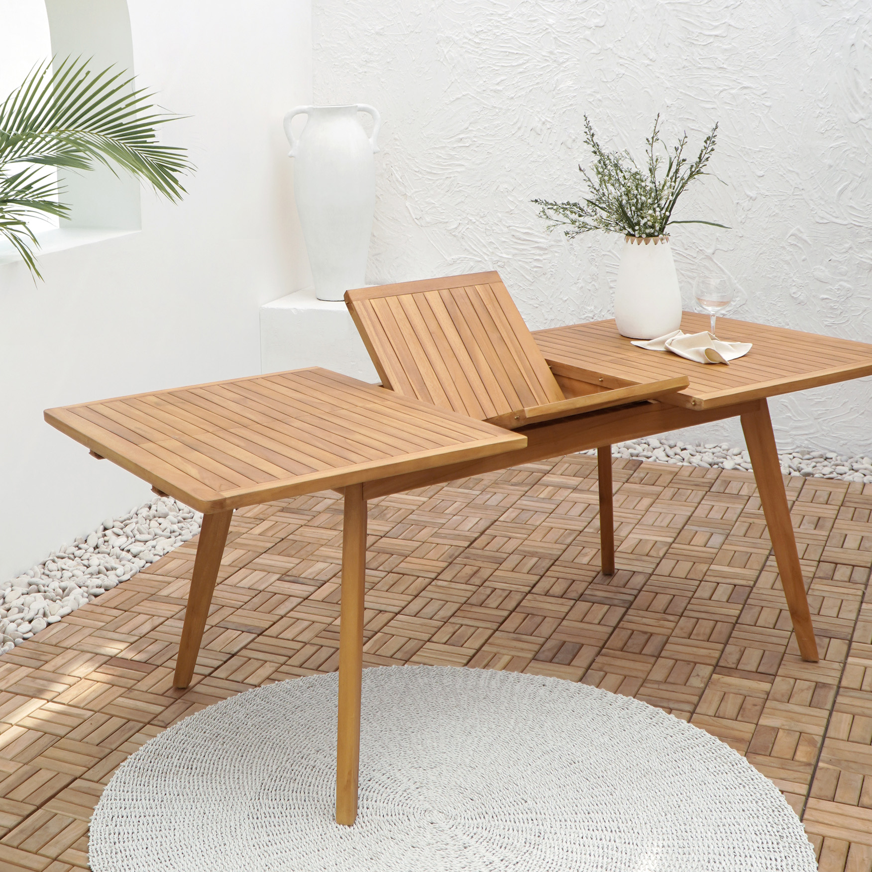 Garten-Esstisch TAMBORA | Teak massiv| ausziehbar | 180(240)x90 cm  