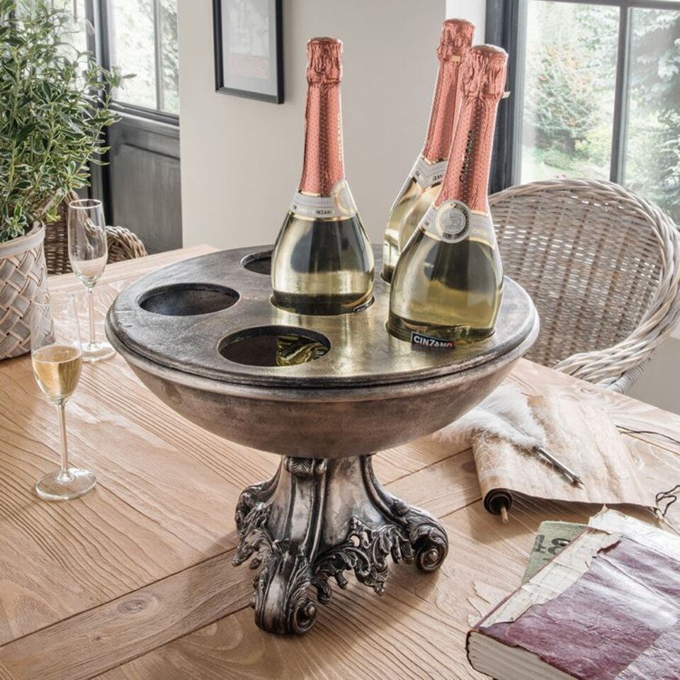 Champagner/Wein- Schale und Kühler BAROCK | für 6 Flaschen | Metall silber-vintage