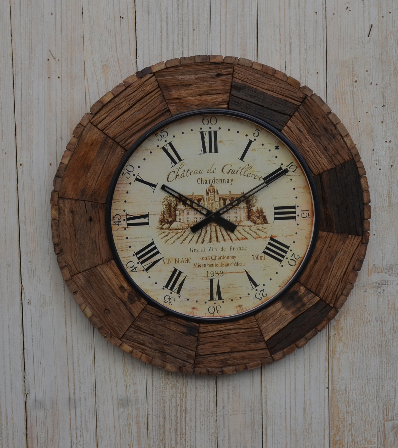 Wanduhr SECOND LIFE | recyceltes Holz / Glas | rund: ca. 61 cm