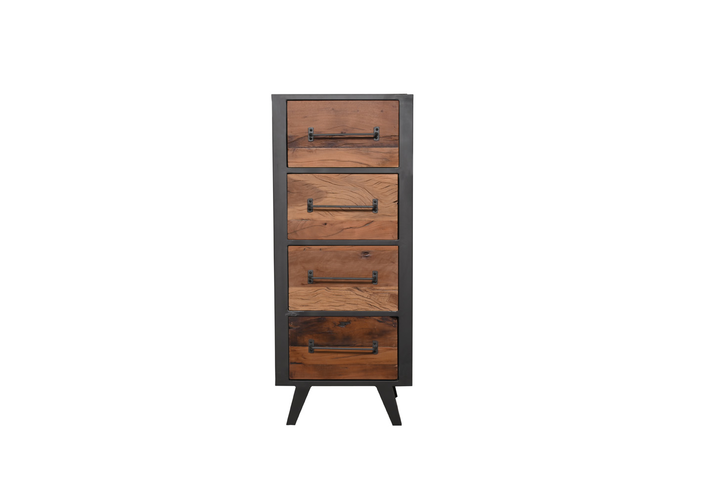 Hochkommode OLDWOOD | recyceltes Altholz /Metall gun-metal | 4 Schubladen | 120 cm hoch