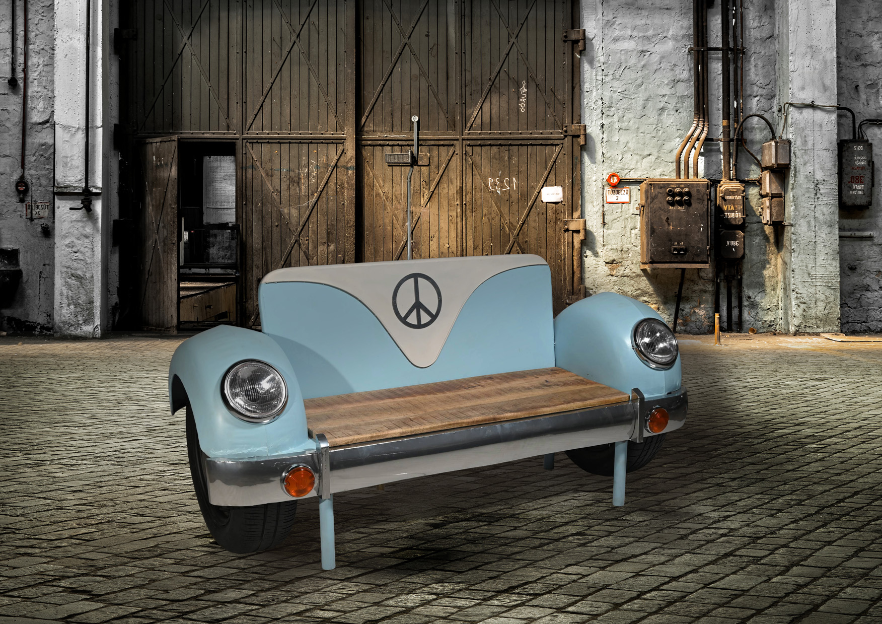 Autosofa-Bank HERBY | 2-Sitzer Front | mit Holzsitz | 173 cm