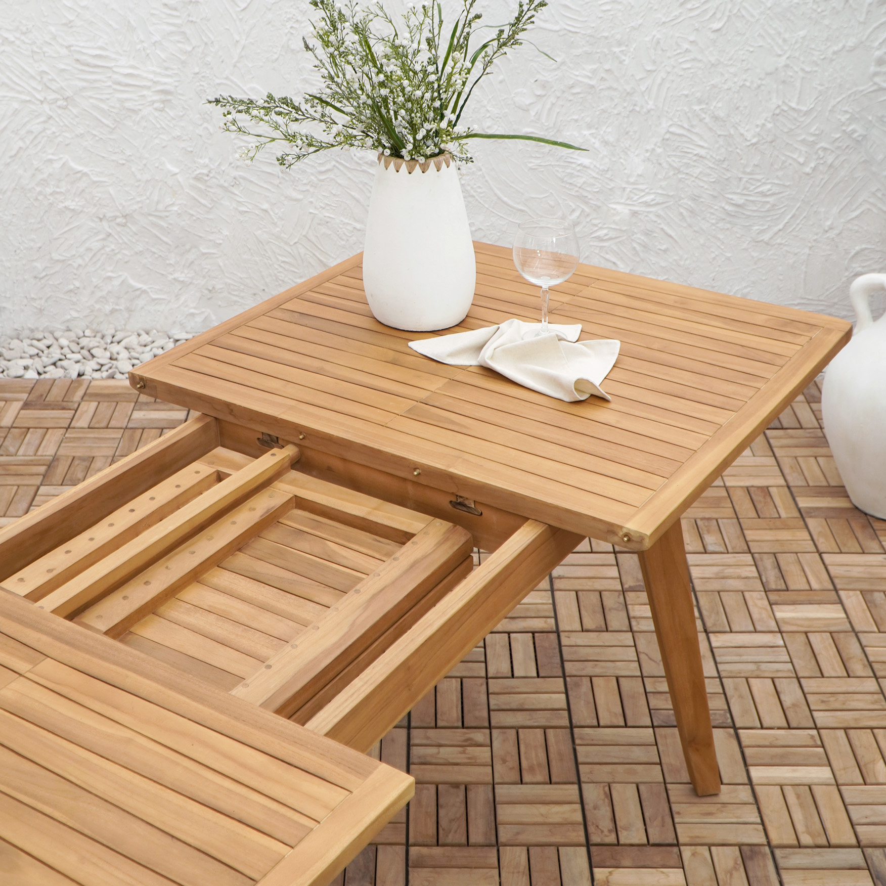 Garten-Esstisch TAMBORA | Teak massiv| ausziehbar | 180(240)x90 cm  